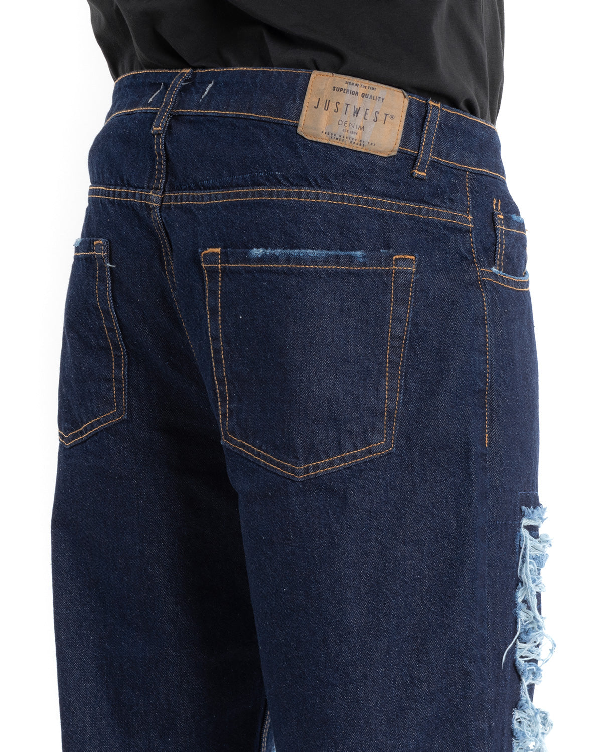 Men's Dark Denim Jeans Trousers With Baggy Ripped Rips Five Pockets GIOSAL-P5452A
