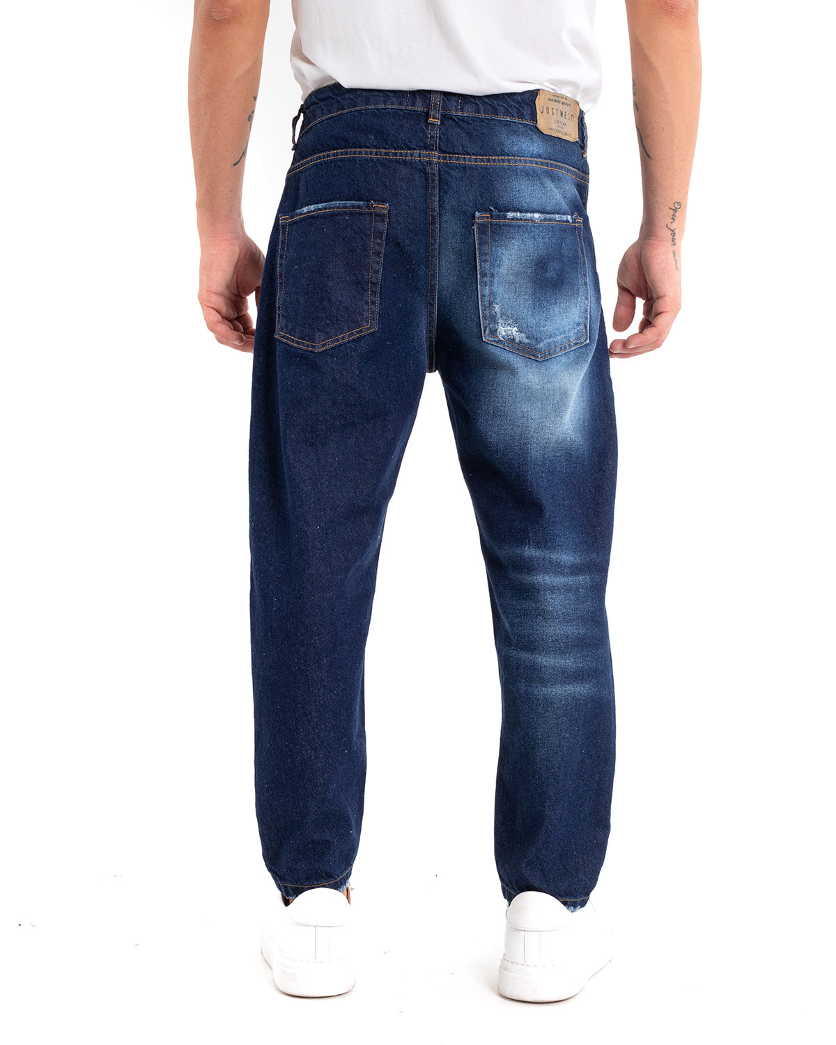 Pantaloni Jeans Uomo Loose Fit Denim Scuro Stone Washed Cinque Tasche GIOSAL-P5473A