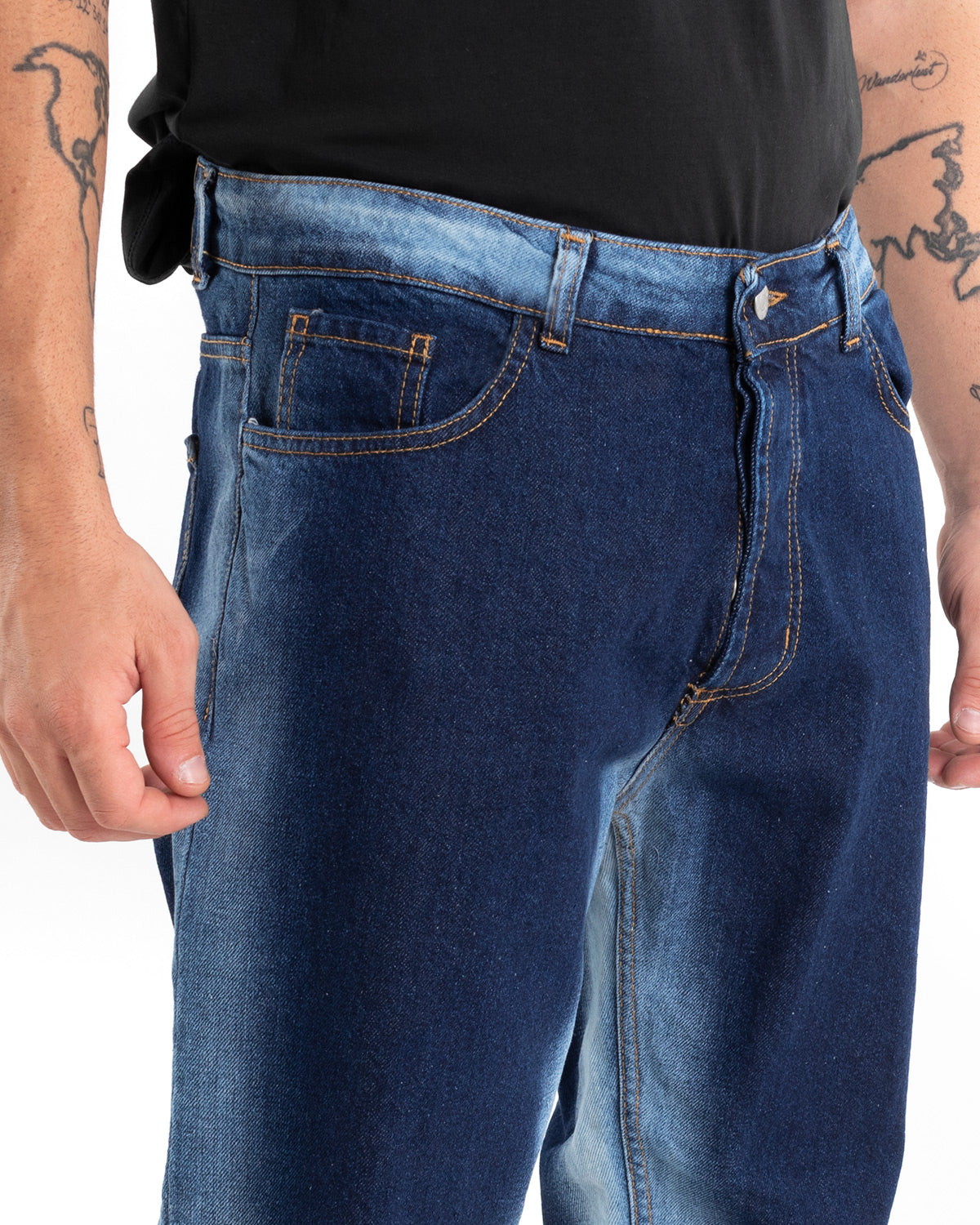 Men's Jeans Trousers Loose Fit Shaded Dark Denim Five Pockets GIOSAL-P5483A