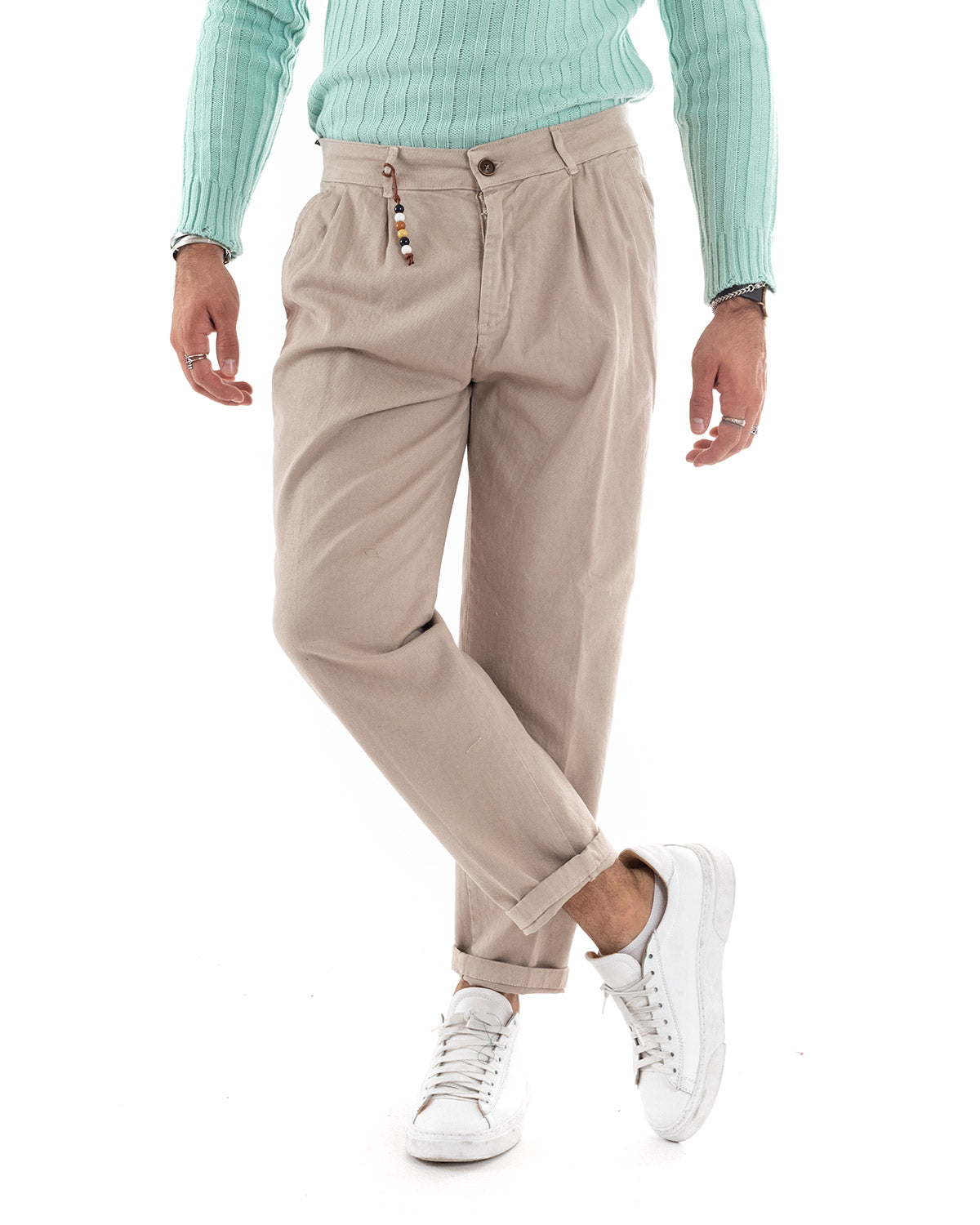 Men's Jeans Trousers Loose Fit With Pleats Beige Casual GIOSAL-P5535A