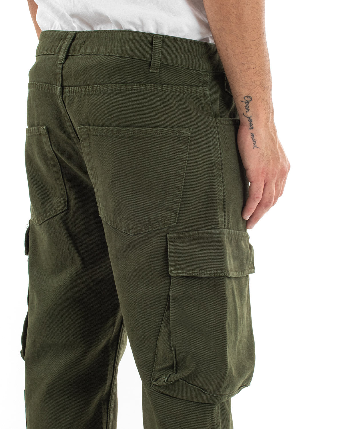 Pantaloni Jeans Uomo Straight Fit Cargo Verde Cinque Tasche Casual GIOSAL-P5548A