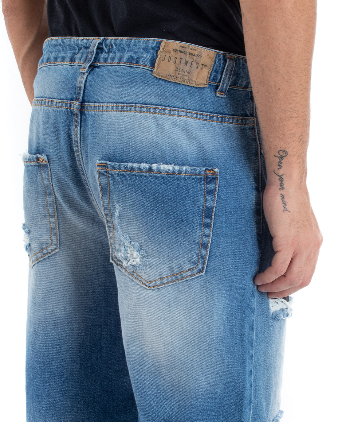 Men's Baggy Fit Denim Jeans Trousers With Casual Rips GIOSAL-P5559A