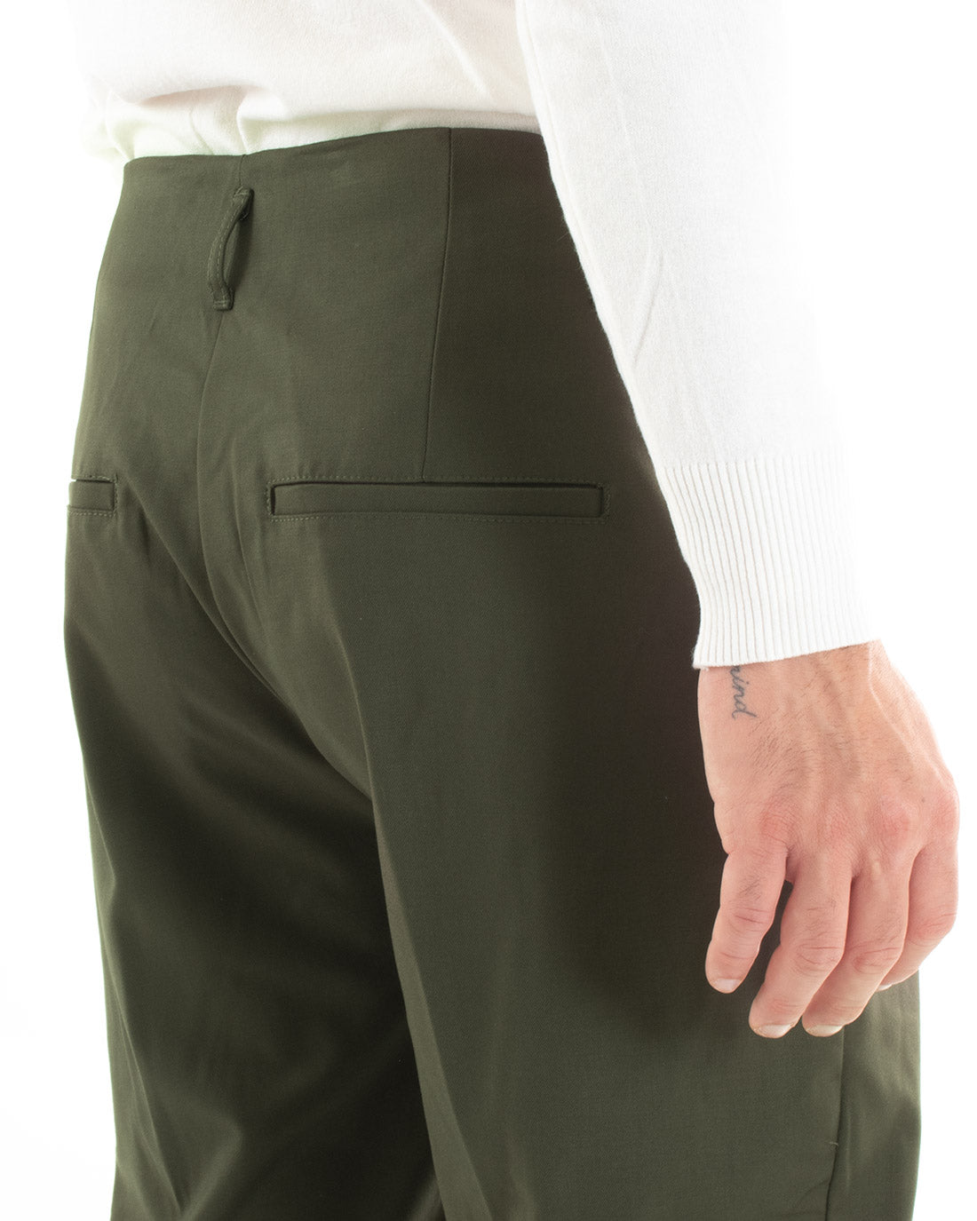Pantaloni Uomo Lungo Pinces Classico Tinta Unita Verde Tasca America GIOSAL-P5562A