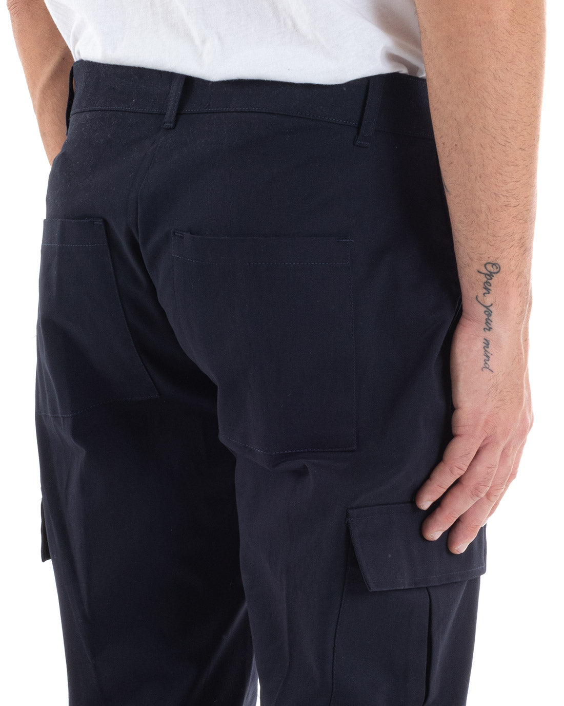 Men's Long Basic Cargo Trousers Solid Color Pockets Blue Casual GIOSAL