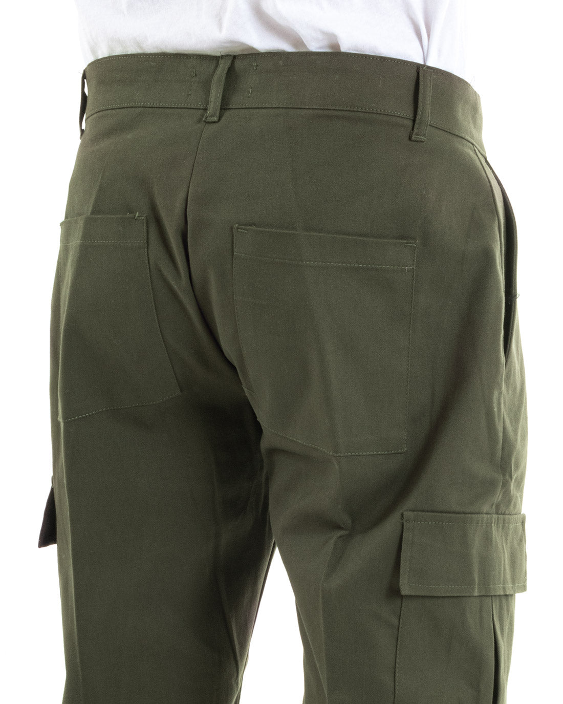 Men's Long Basic Cargo Trousers Solid Color Pockets Green Casual GIOSAL-P5565A