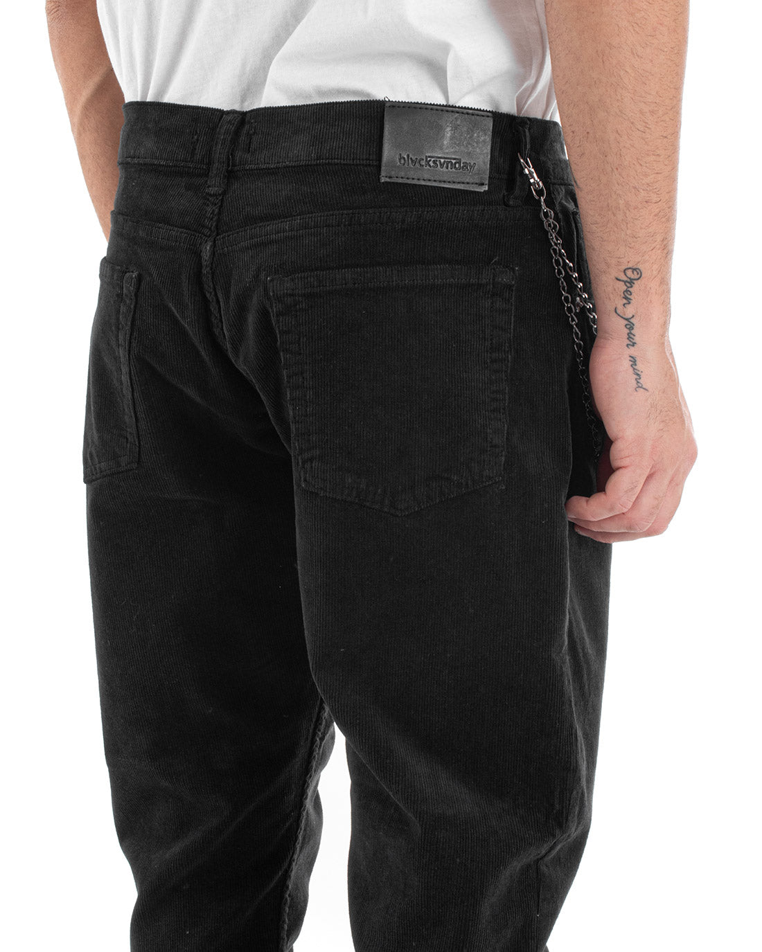 Pantaloni Uomo Cinque Tasche Velluto Millerighe Lucido Casual Nero GIOSAL-P5572A