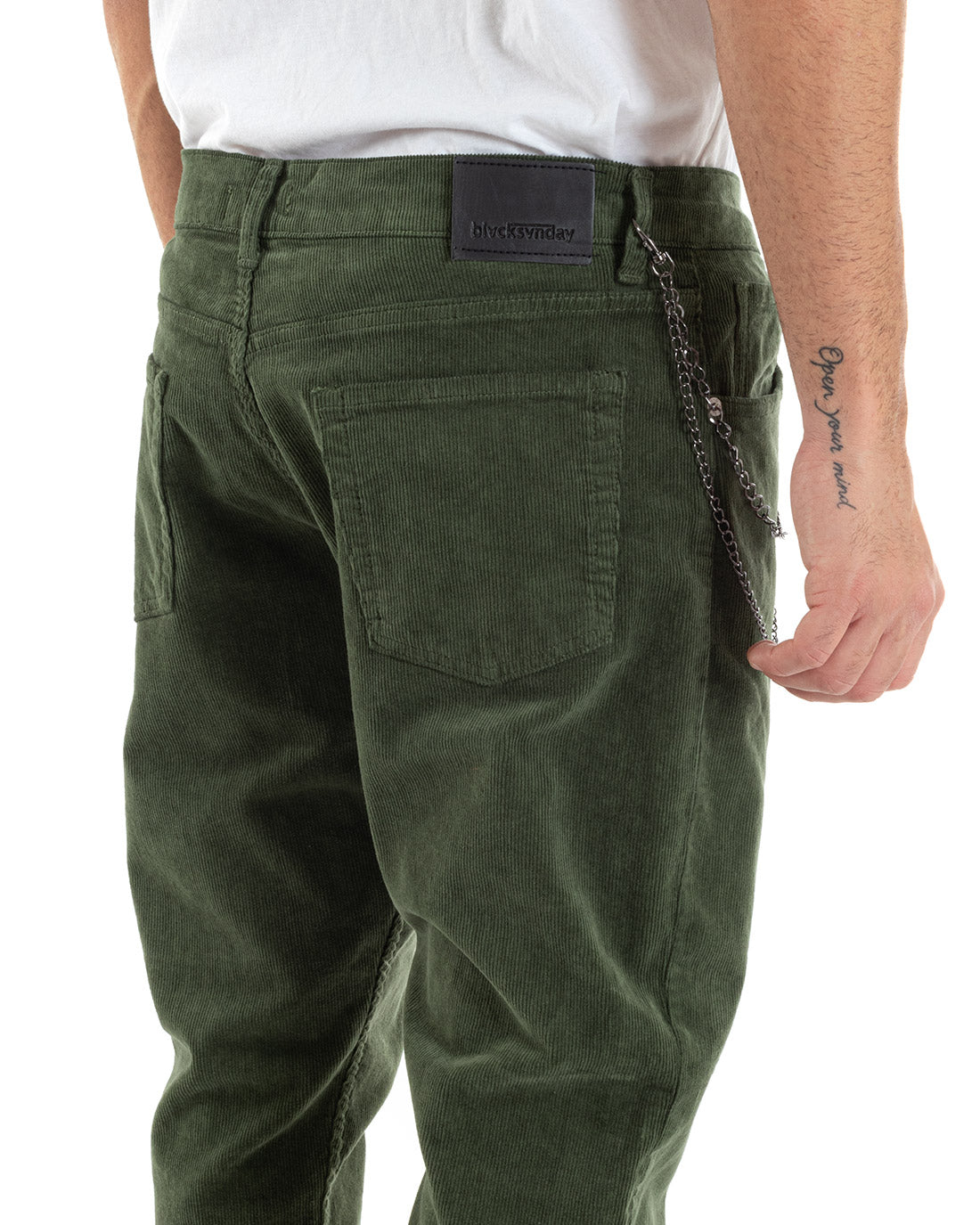 Men's Long Velvet Solid Color Shiny Casual Five Pocket Trousers Green GIOSAL-P5574A