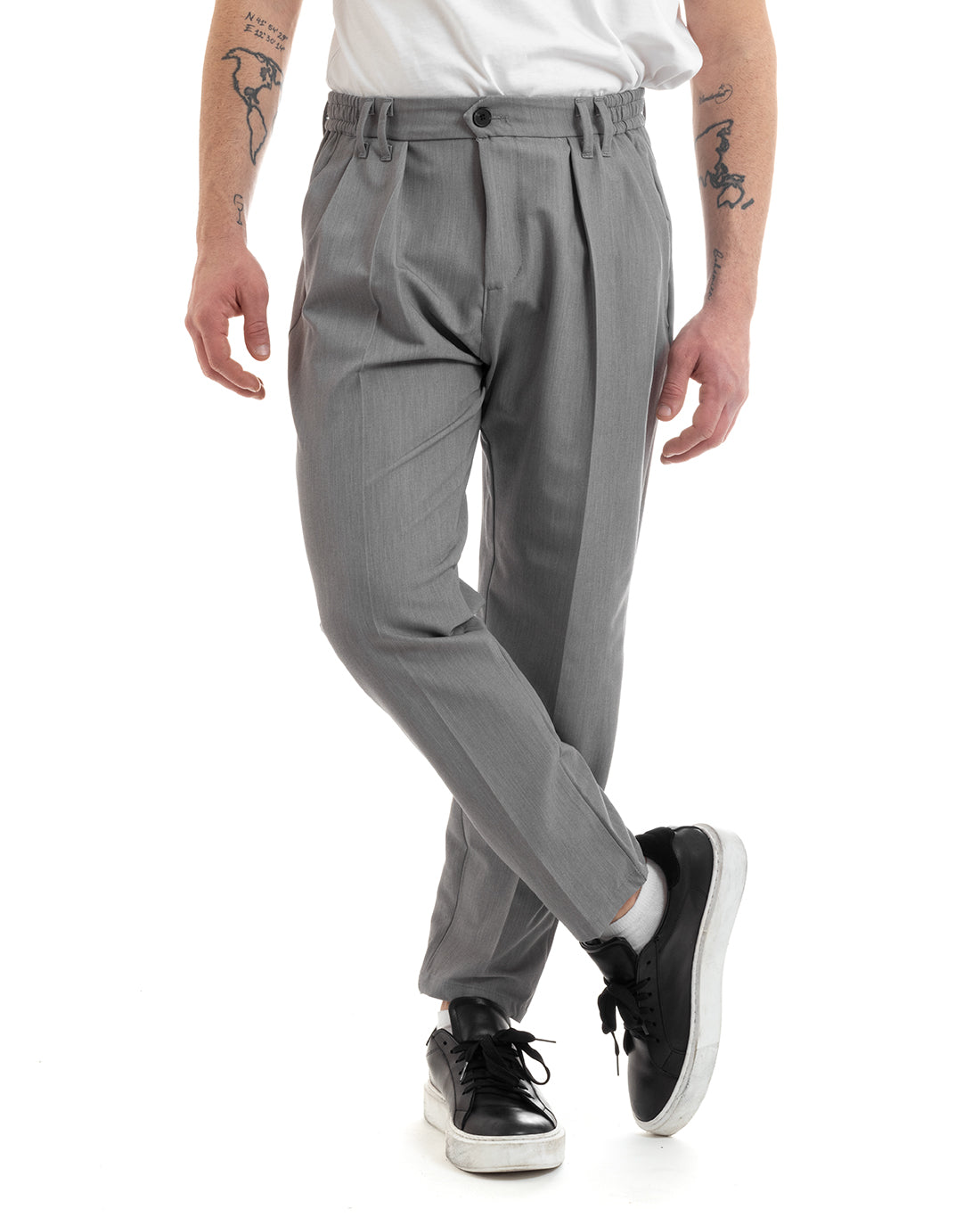 Men's Long Viscose Pants Solid Color Elastic Straight Gray GIOSAL-P5647A