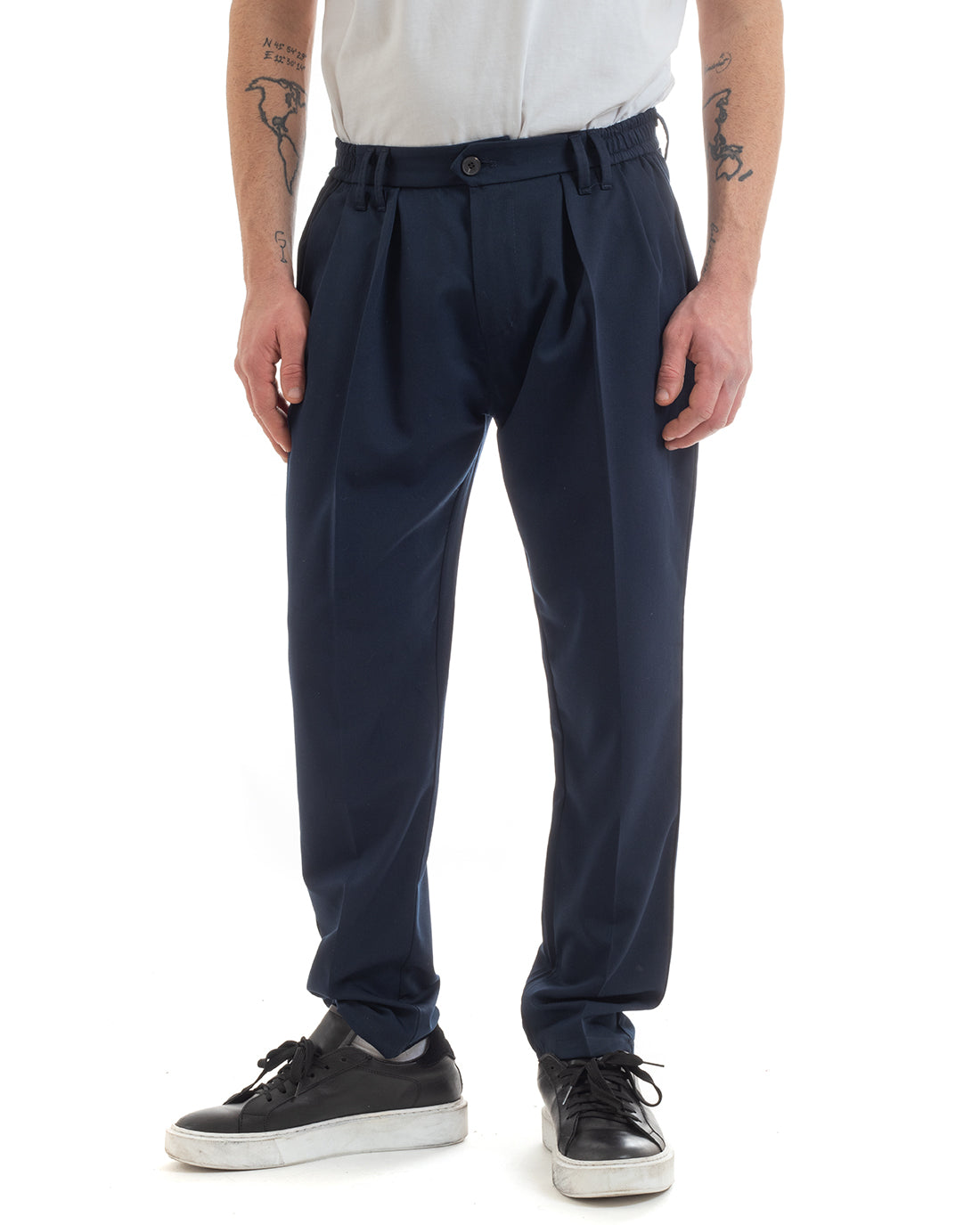Pantaloni Uomo Pantalaccio Comodo Viscosa Elastico Straight Fit Blu GIOSAL-P5648A