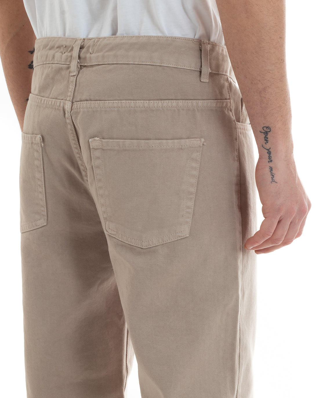 Pantaloni Uomo Lungo Jeans Tinta Unita Cinque Tasche Beige Straight Fit GIOSAL-P5666A