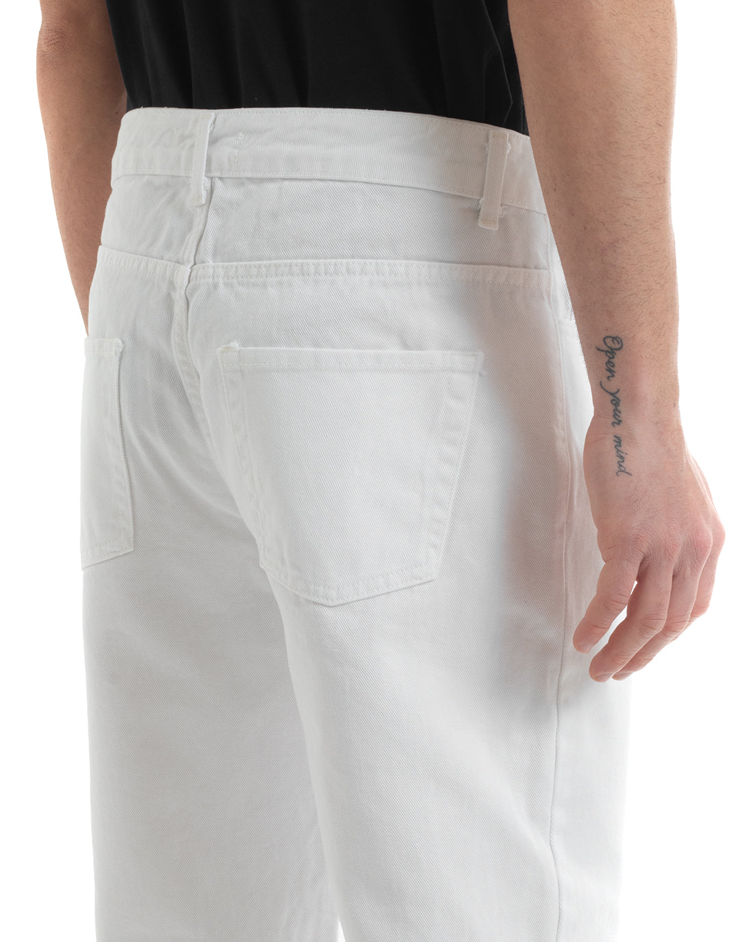 Men's Long Jeans Pants Solid Color Five Pockets White Straight Fit GIOSAL-P5667A