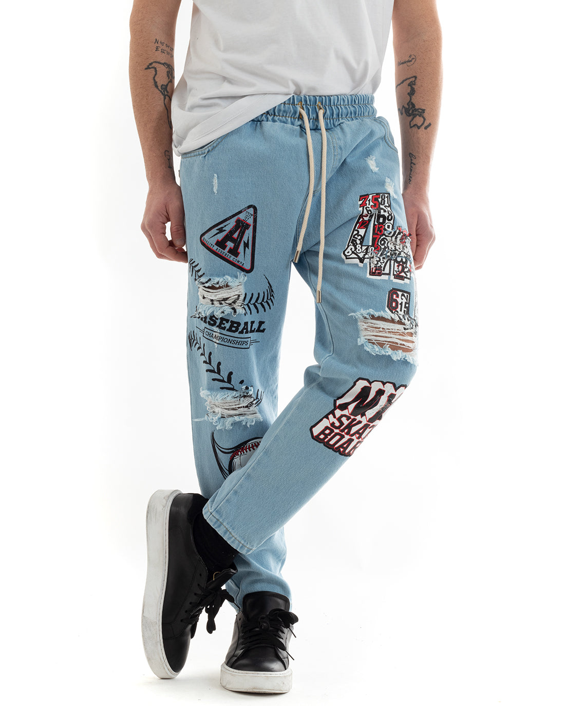 Men's Jeans Trousers Regular Fit Denim Trousers With Casual Print GIOSAL-P5676A