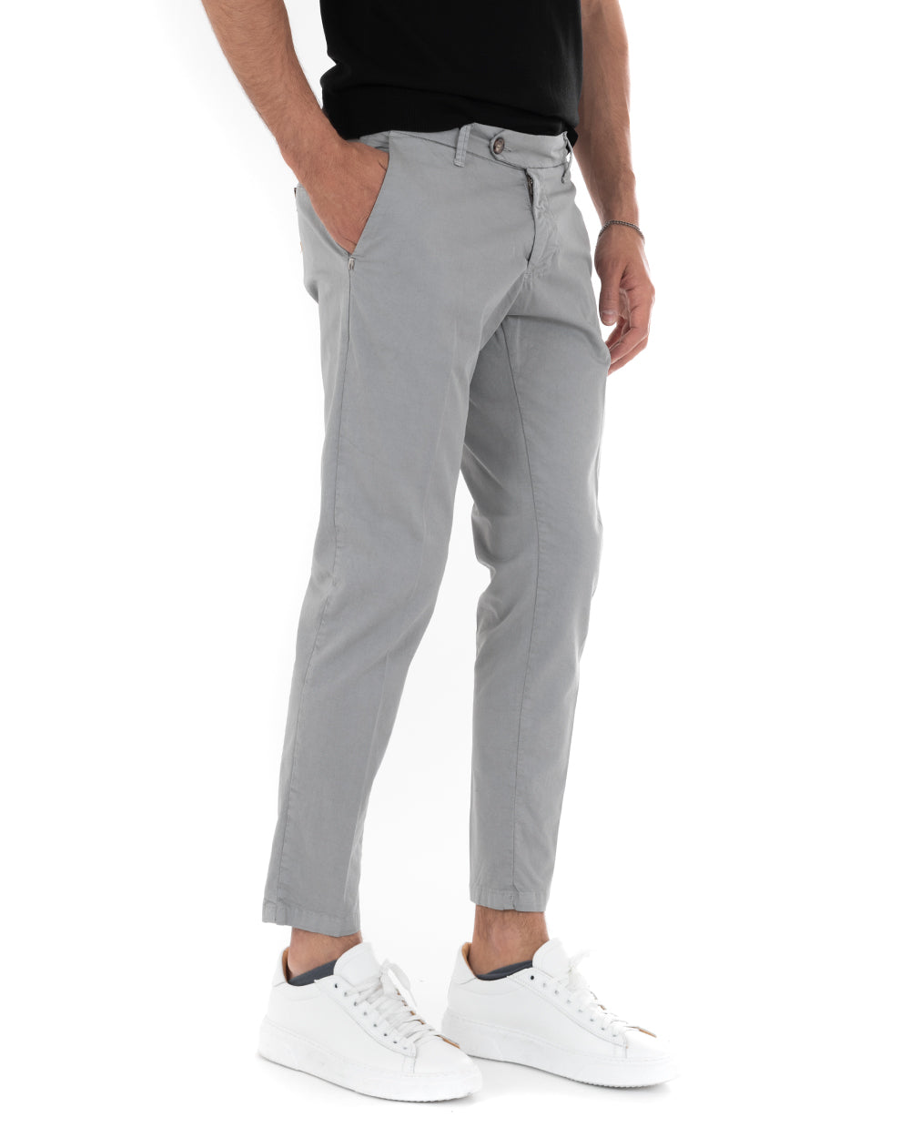 Classic Long Men's Trousers Solid Color Gray Long Button GIOSAL-P5684A