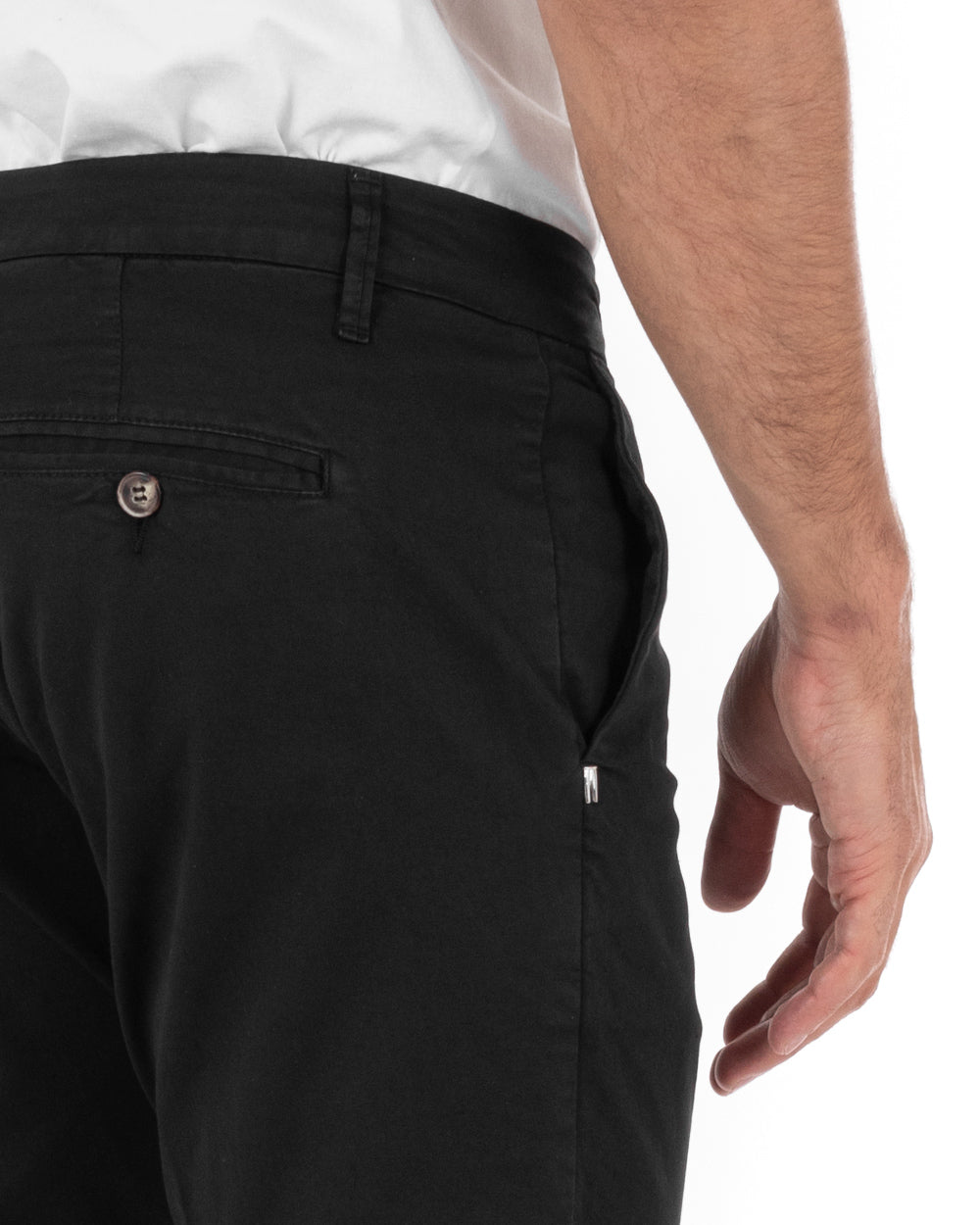 Pantaloni Uomo Cotone Tasca America Abbottonatura Allungata Capri Sartoriale Nero GIOSAL-P5685A