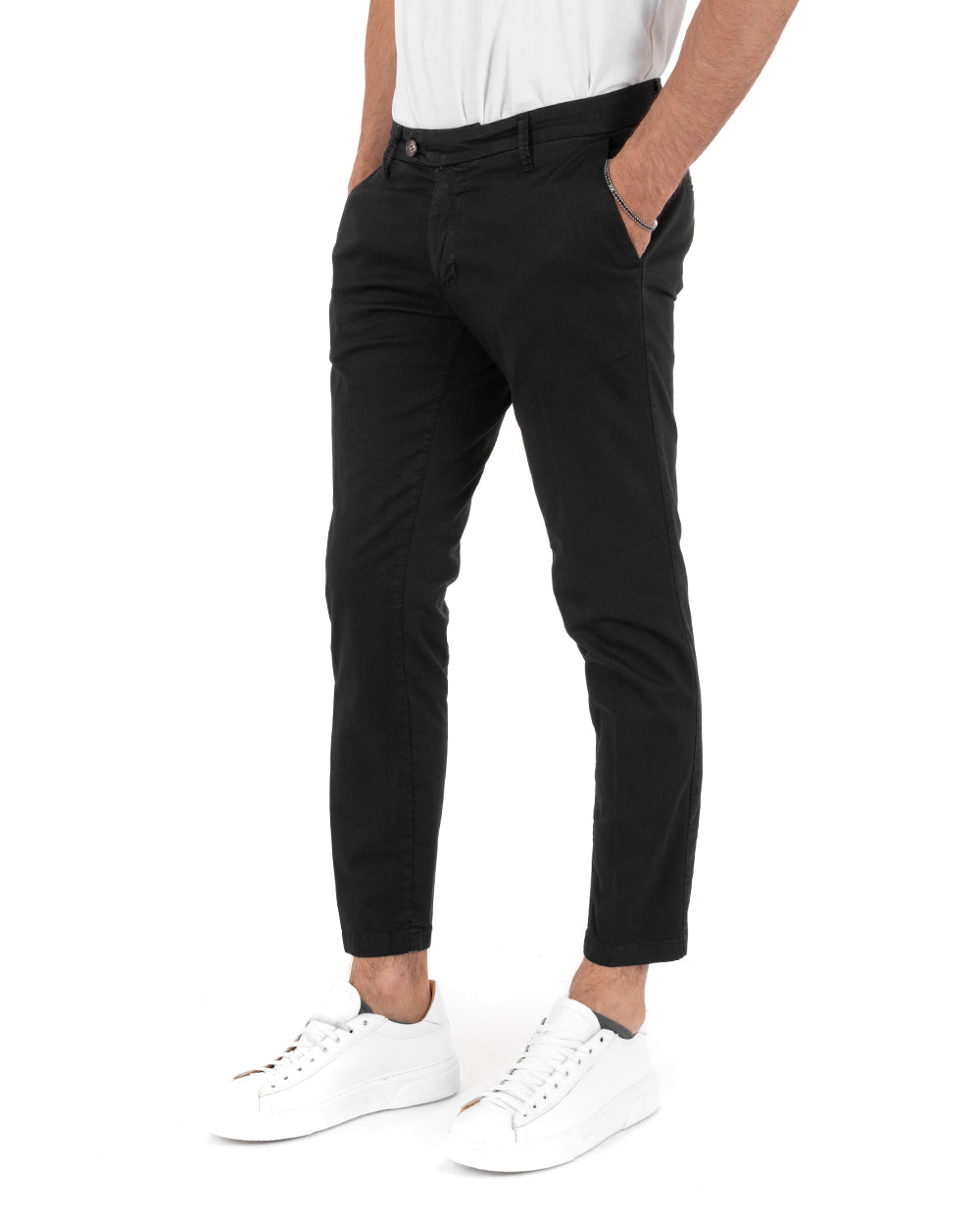 Classic Long Men's Trousers Solid Color Black Long Button GIOSAL-P5685A