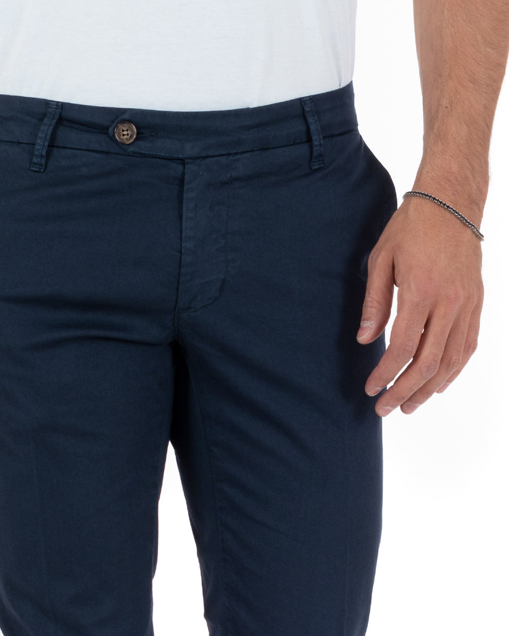 Classic Long Men's Trousers Solid Color Blue Long Button GIOSAL-P5686A