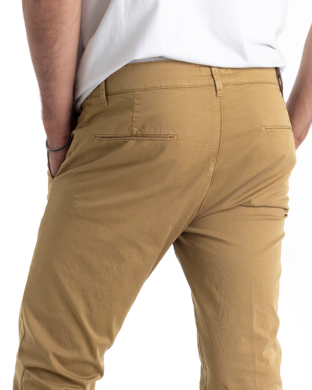 Pantaloni Uomo Cotone Tasca America Lungo Sartoriale Slim Camel GIOSAL-P5698A