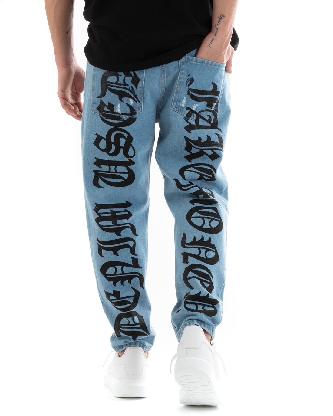 Pantaloni Jeans Denim Uomo Loose Fit Cinque Tasche Con Stampa GIOSAL-P5705A