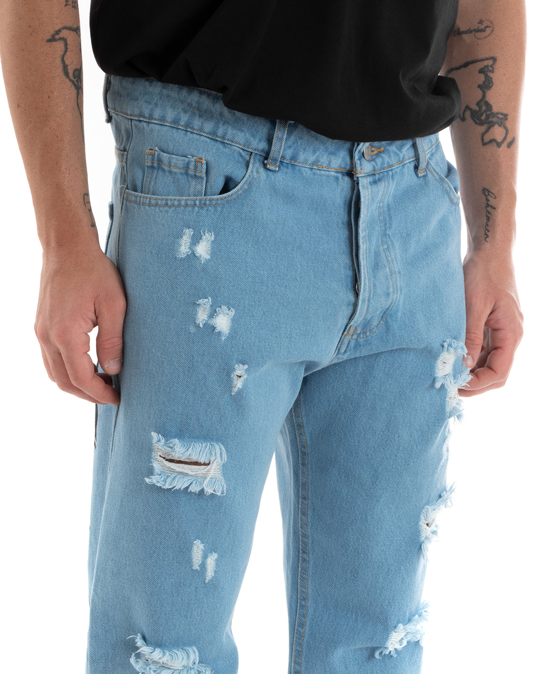 Pantaloni Jeans Denim Uomo Loose Fit Cinque Tasche Con Stampa GIOSAL-P5705A