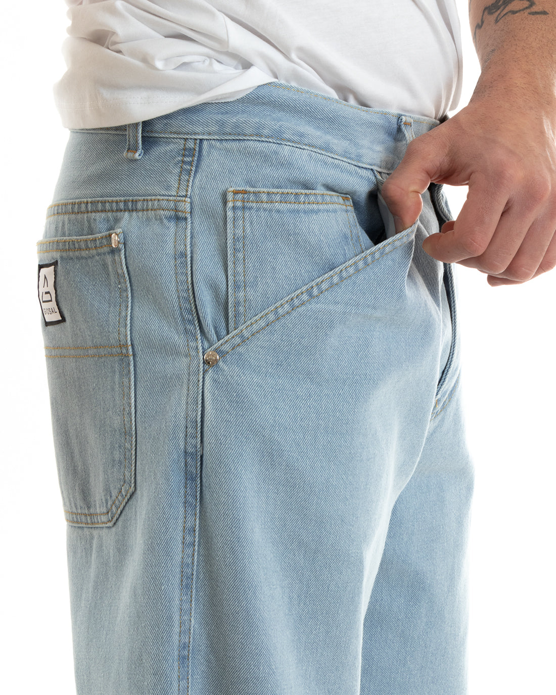 Pantaloni Jeans Uomo Unisex Baggy Denim Chiaro Tasca America Casual GIOSAL-P5756A