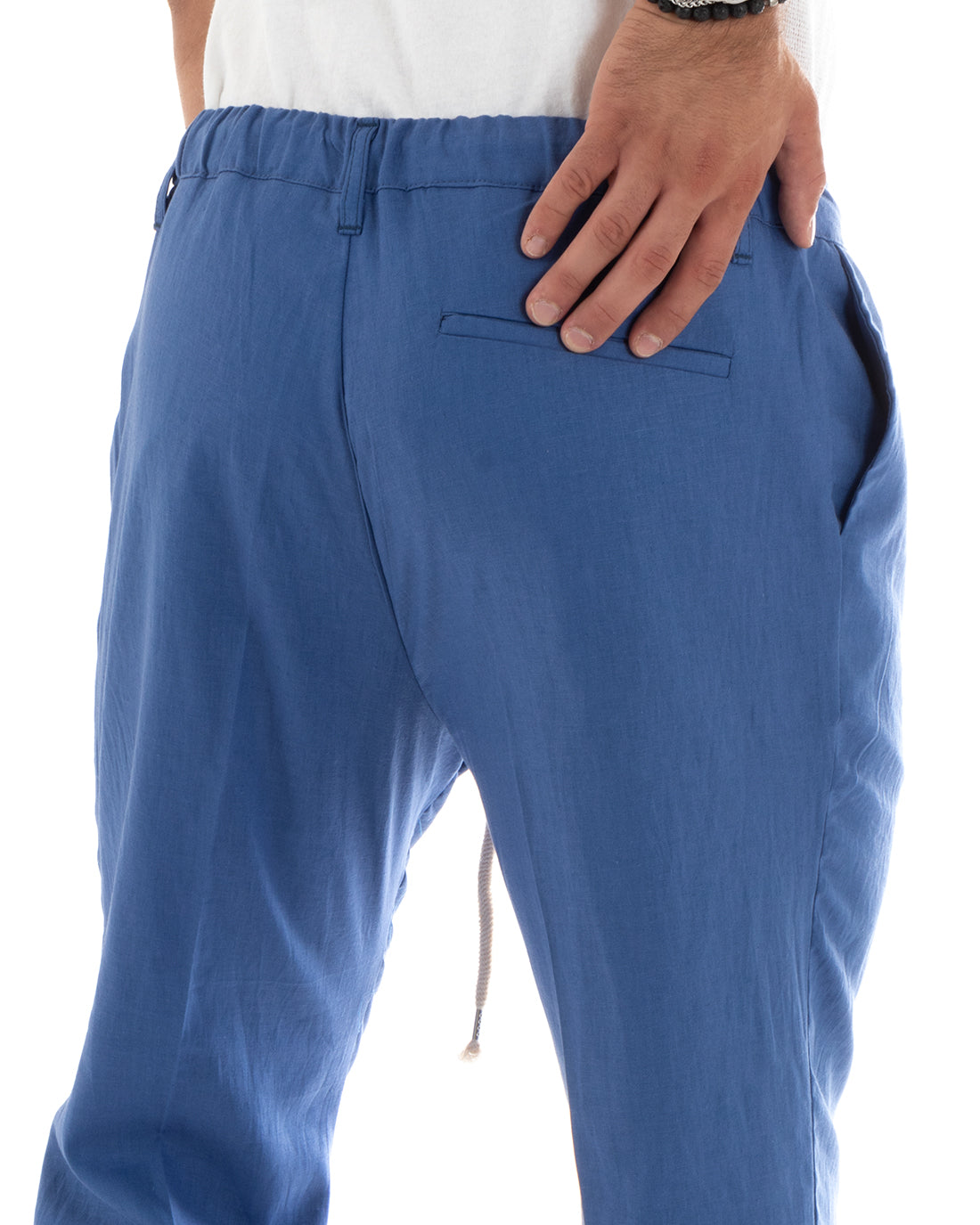 Men's Long Linen Trousers Solid Color Elastic on the Back Casual Denim GIOSAL - P5834A