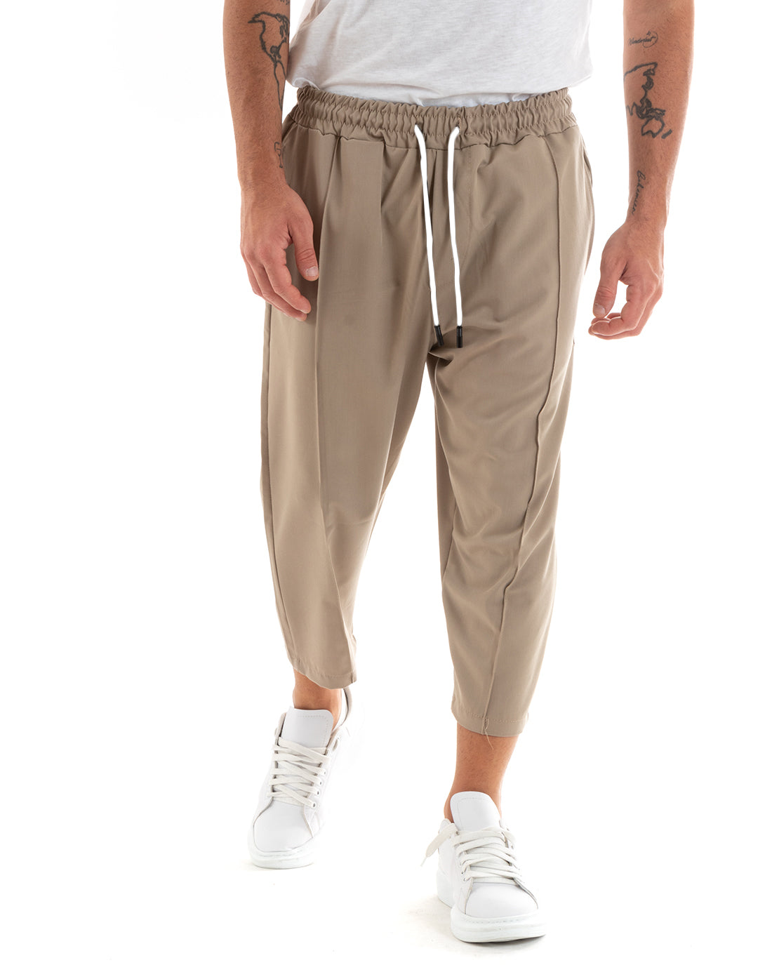 Pantaloni Uomo Pantalaccio Casual Jogger Japan Cropped Fondo Ampio Tinta Unita Camel GIOSAL-P5888A