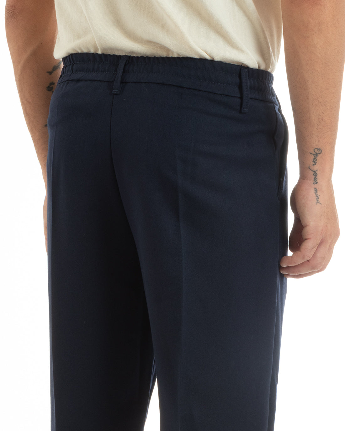 Pantaloni Uomo Baggy Lungo Fondo Largo Elastico Sul Retro Abbottonatura Allungata Blu Casual Elegante GIOSAL-P5916A