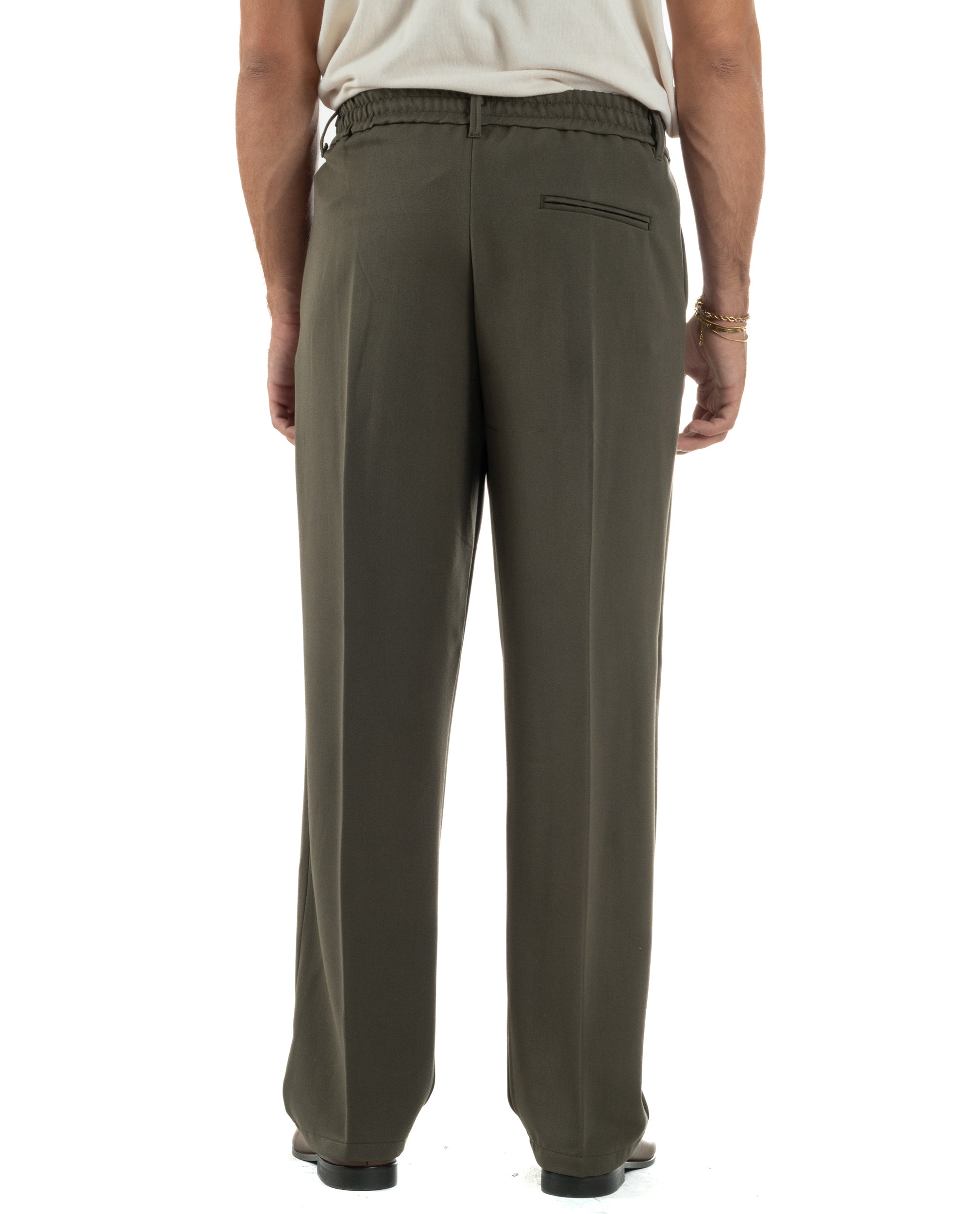 Pantaloni Viscosa Uomo Baggy Fondo Ampio Verde P5918A