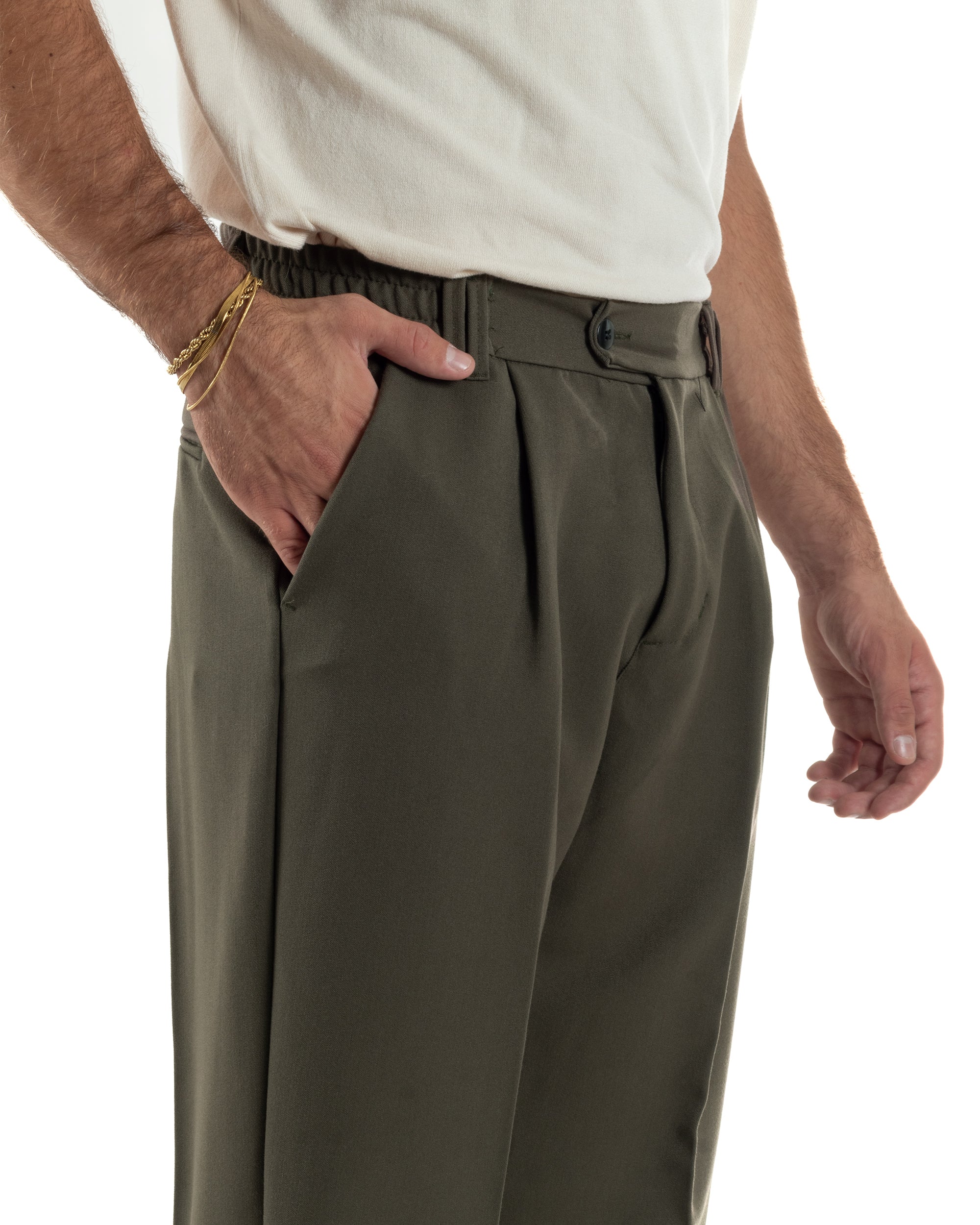 Pantaloni Viscosa Uomo Baggy Fondo Ampio Verde P5918A