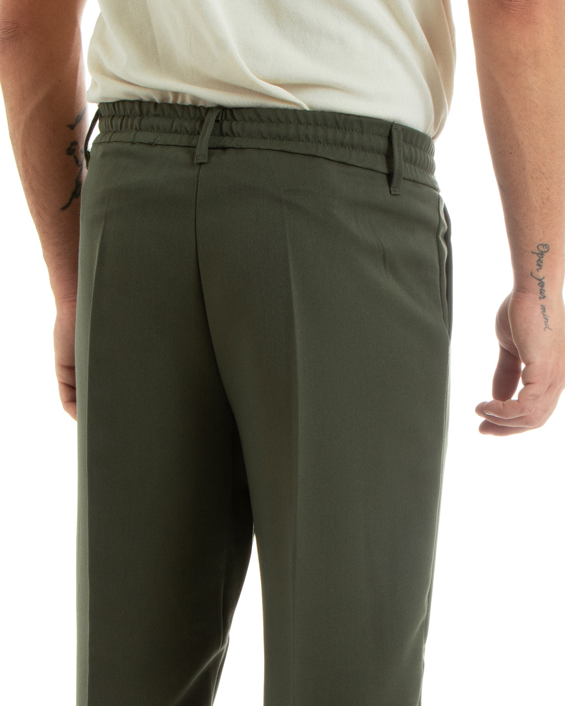 Men's Long Baggy Trousers Solid Color Wide Leg Elastic on the Back Sides Elongated Button Green Casual Elegant GIOSAL- P5918A