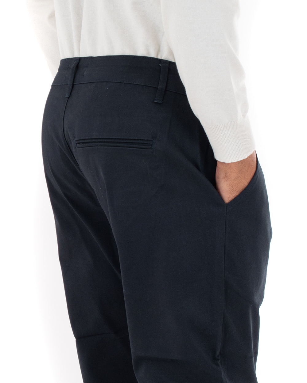 Pantaloni Uomo Abbottonatura Allungata Cotone Capri Tinta Unita Blu Casual GIOSAL-P5938A