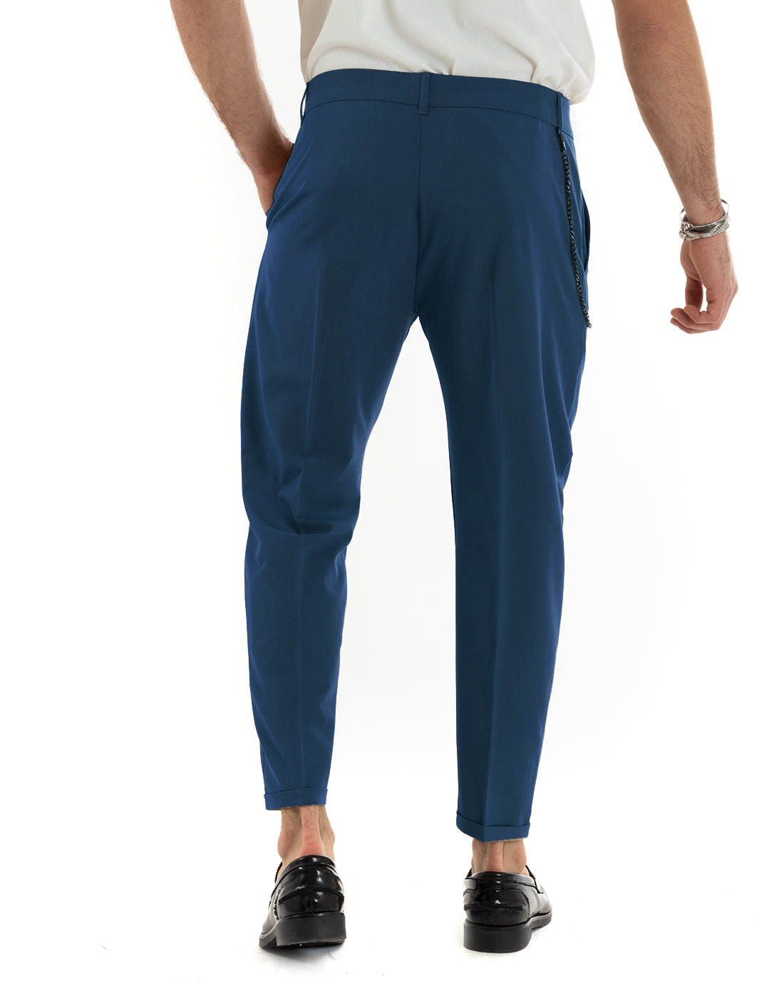 Pantaloni Uomo Tasca America Viscosa Blu Royal Capri Casual Classico Pinces GIOSAL-P5942A