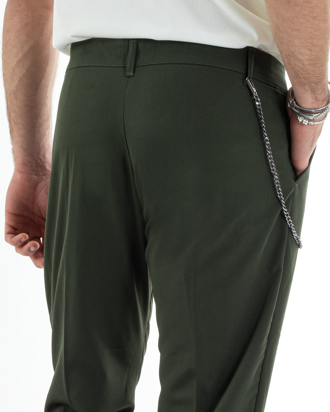 Pantaloni Uomo Tasca America Viscosa Verde Capri Casual Classico Pinces GIOSAL-P5949A