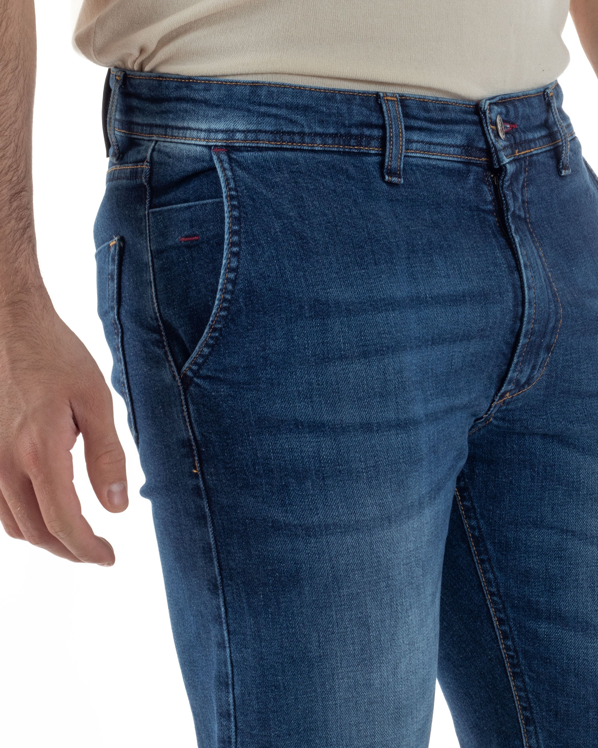Pantaloni Uomo Jeans Tasca America Slim Fit Denim Stone Washed Blu GIOSAL-P5967A
