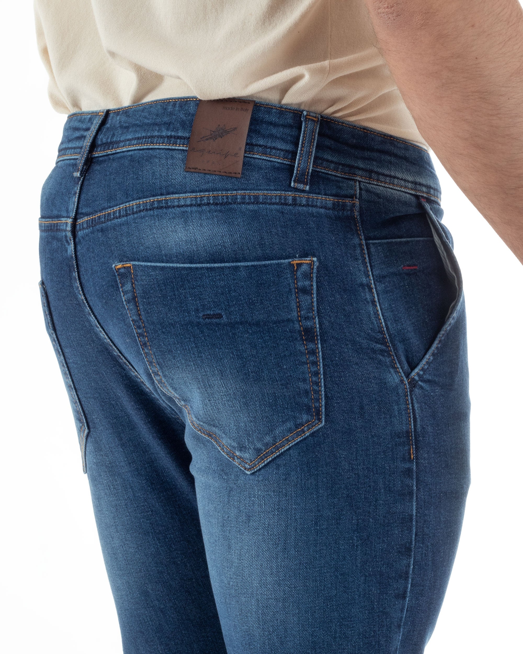Pantaloni Uomo Jeans Tasca America Slim Fit Denim Stone Washed Blu GIOSAL-P5967A