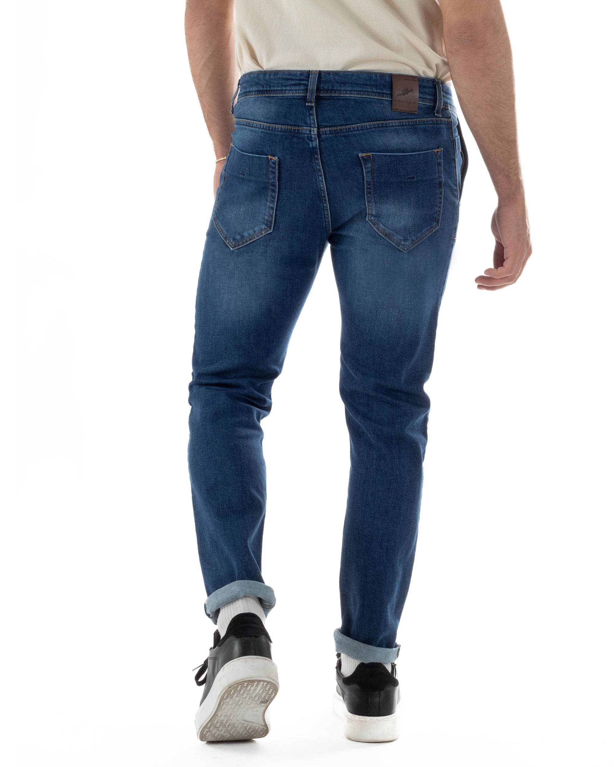 Pantaloni Uomo Jeans Tasca America Slim Fit Denim Stone Washed Blu GIOSAL-P5967A