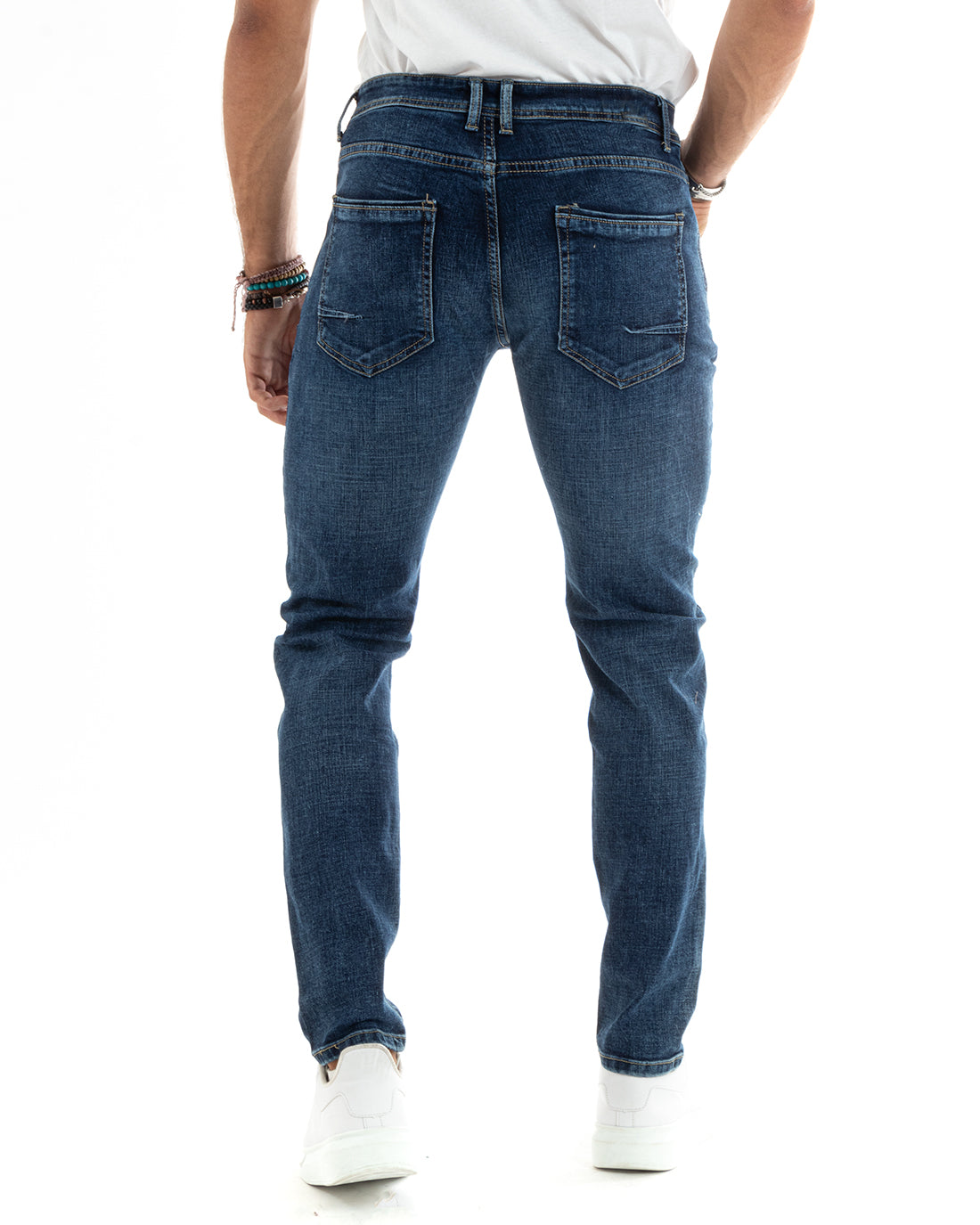 Pantaloni Uomo Jeans Cinque Tasche Slim Fit Capri Blu Denim Stone Washed GIOSAL-P5968A