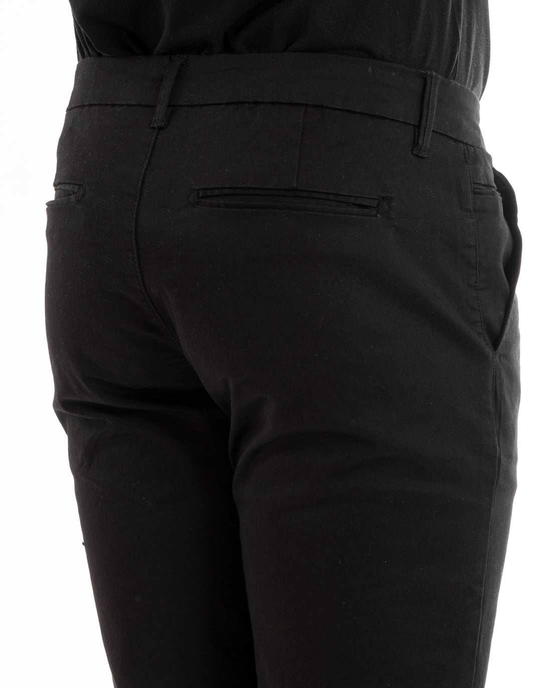 Pantaloni Uomo Cotone Raso Tasca America Slim Fit Tinta Unita Nero GIOSAL-P5969A