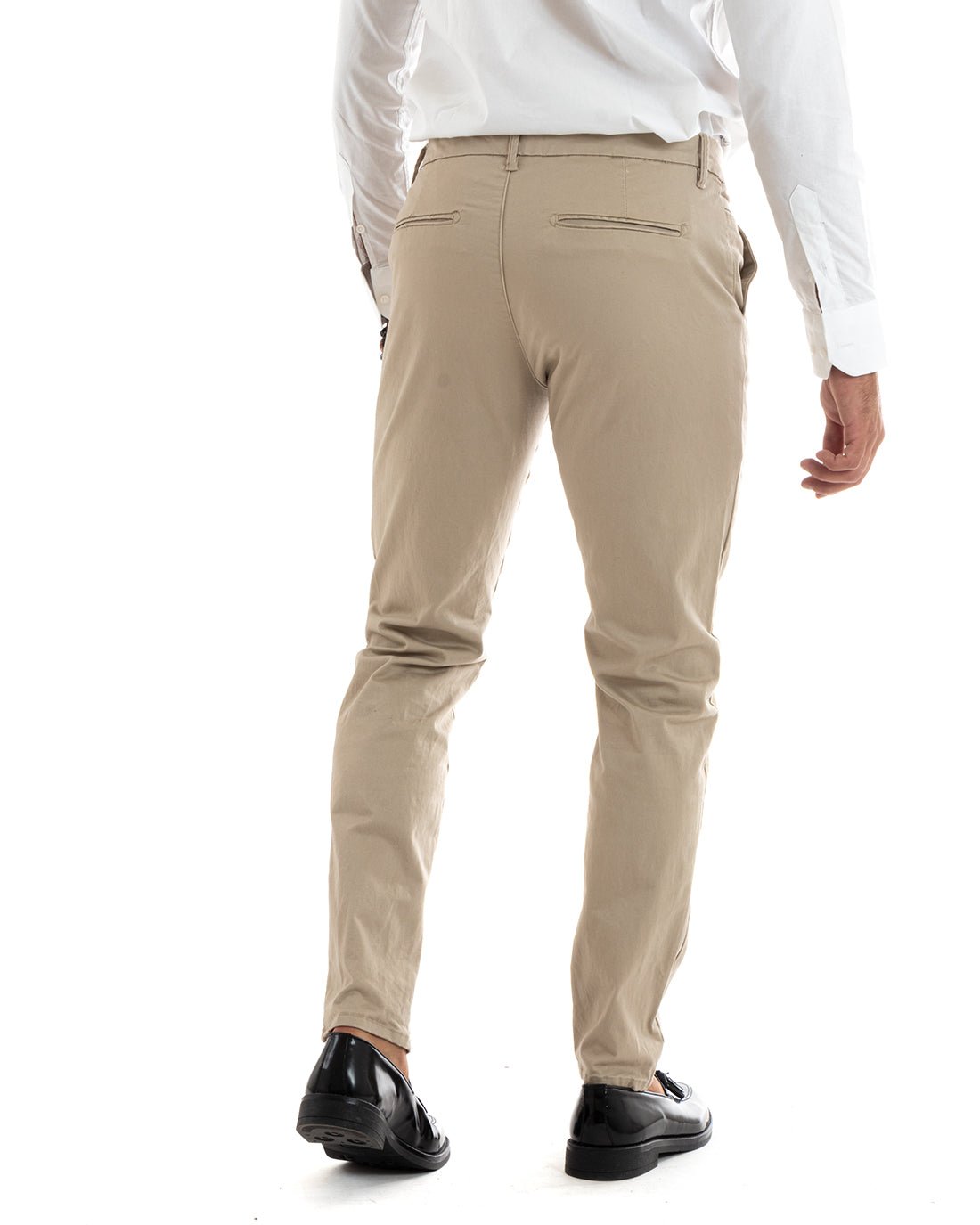 Pantaloni Uomo Cotone Raso Tasca America Slim Fit Tinta Unita Beige GIOSAL-P5970A