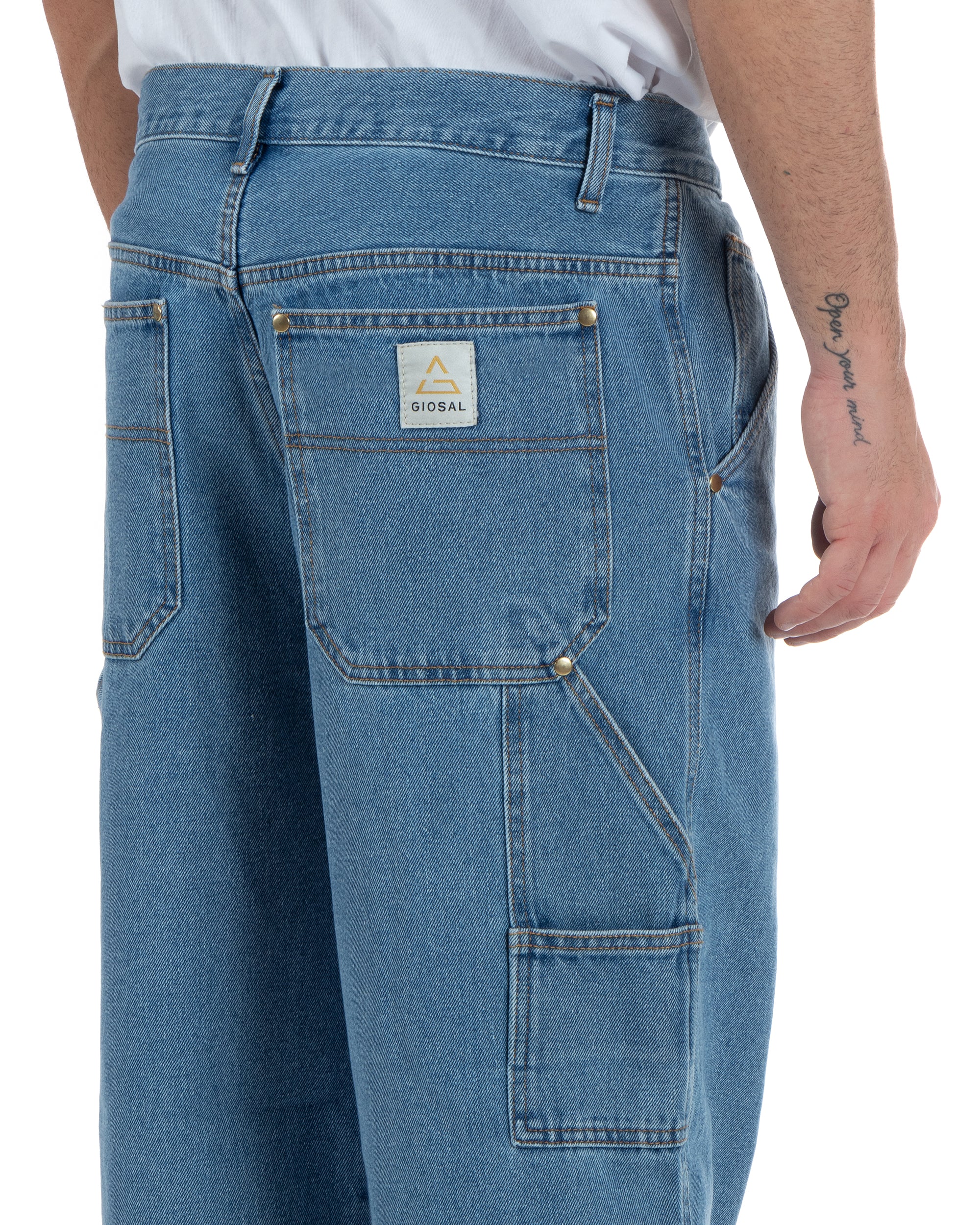 Pantaloni Jeans Uomo Baggy Fit Carpenter Worker Cargo Denim Chiaro GIOSAL-P5987A