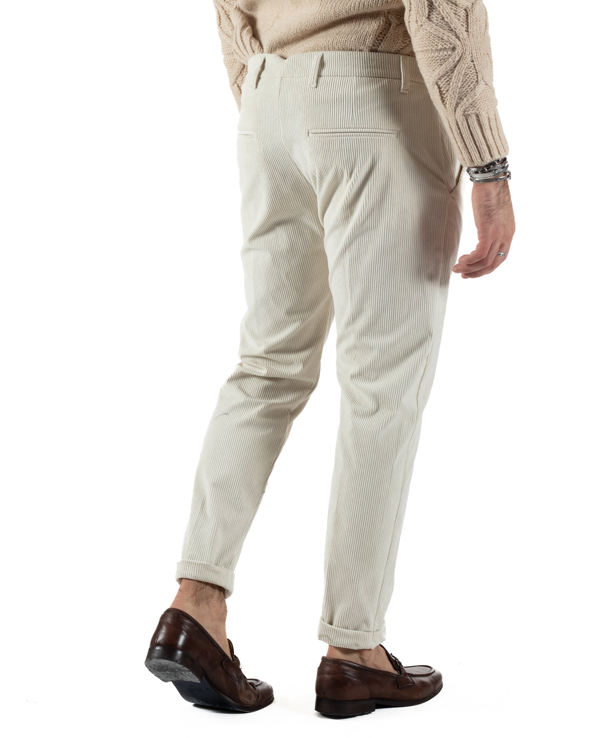 Pantaloni Uomo Tasca America Classico Velluto Costine Panna Casual GIOSAL-P6005A