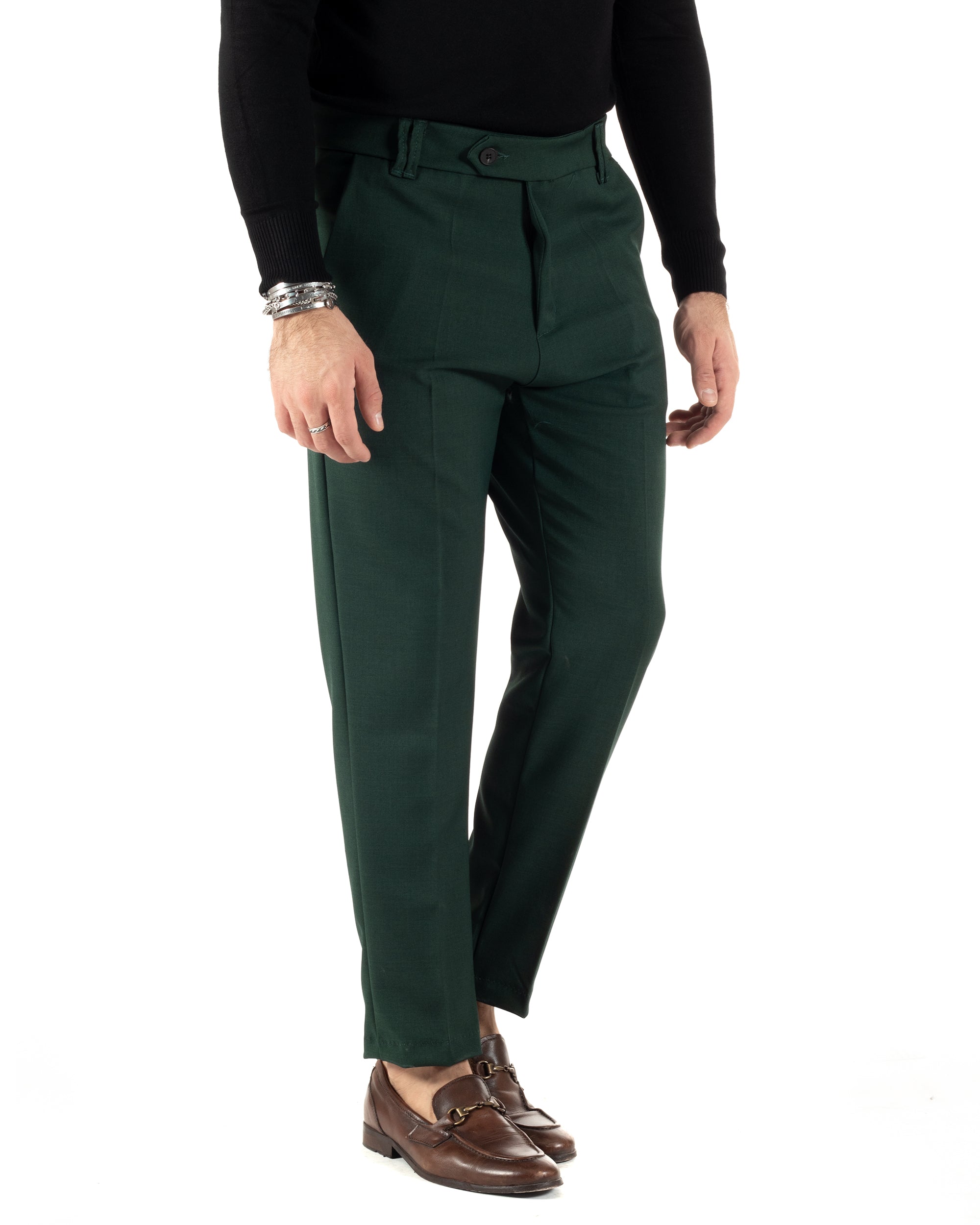 Pantaloni Uomo Viscosa Tasca America Classico Abbottonatura Allungata Casual Verde GIOSAL-P6010A