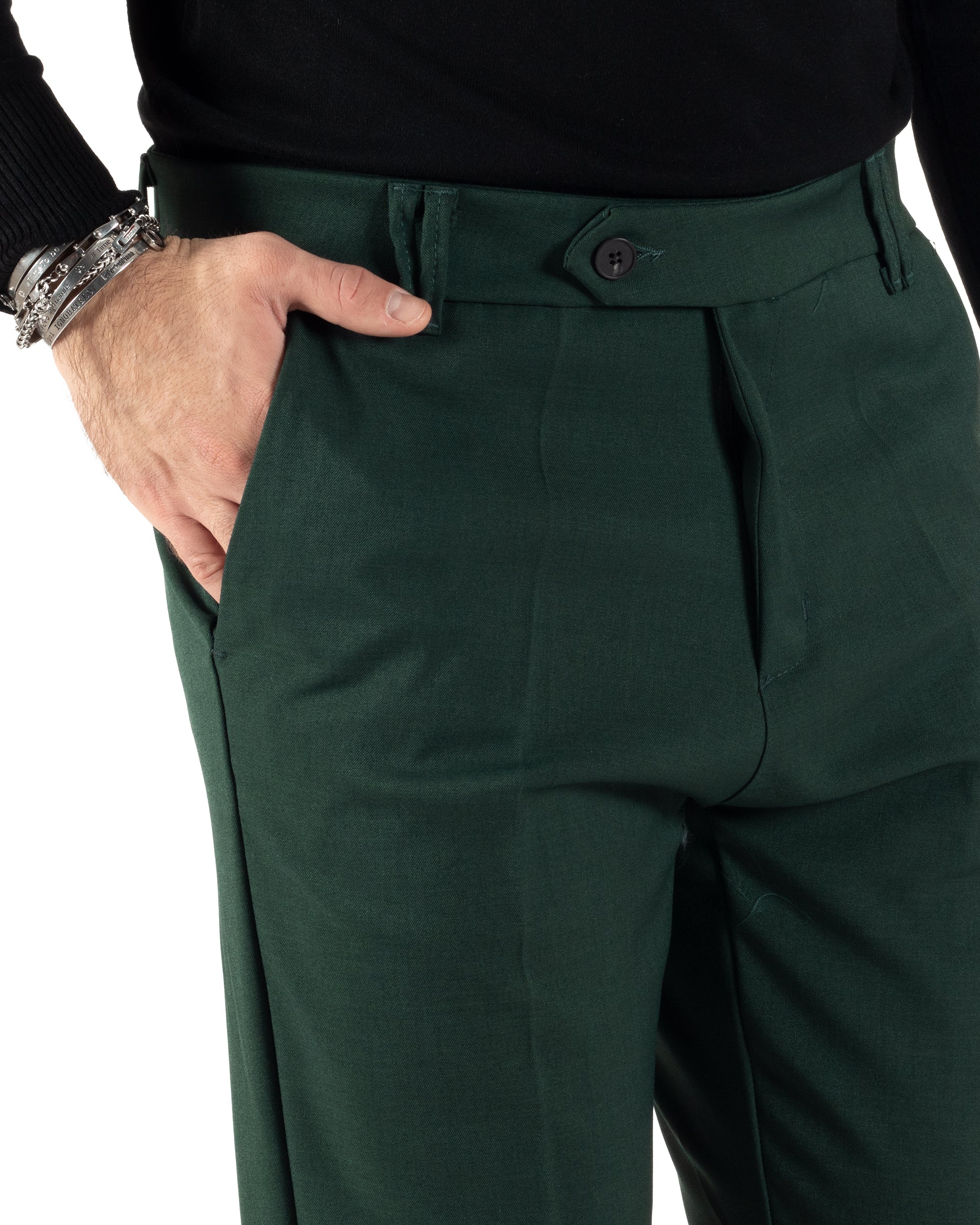 Pantaloni Uomo Viscosa Tasca America Classico Abbottonatura Allungata Casual Verde GIOSAL-P6010A