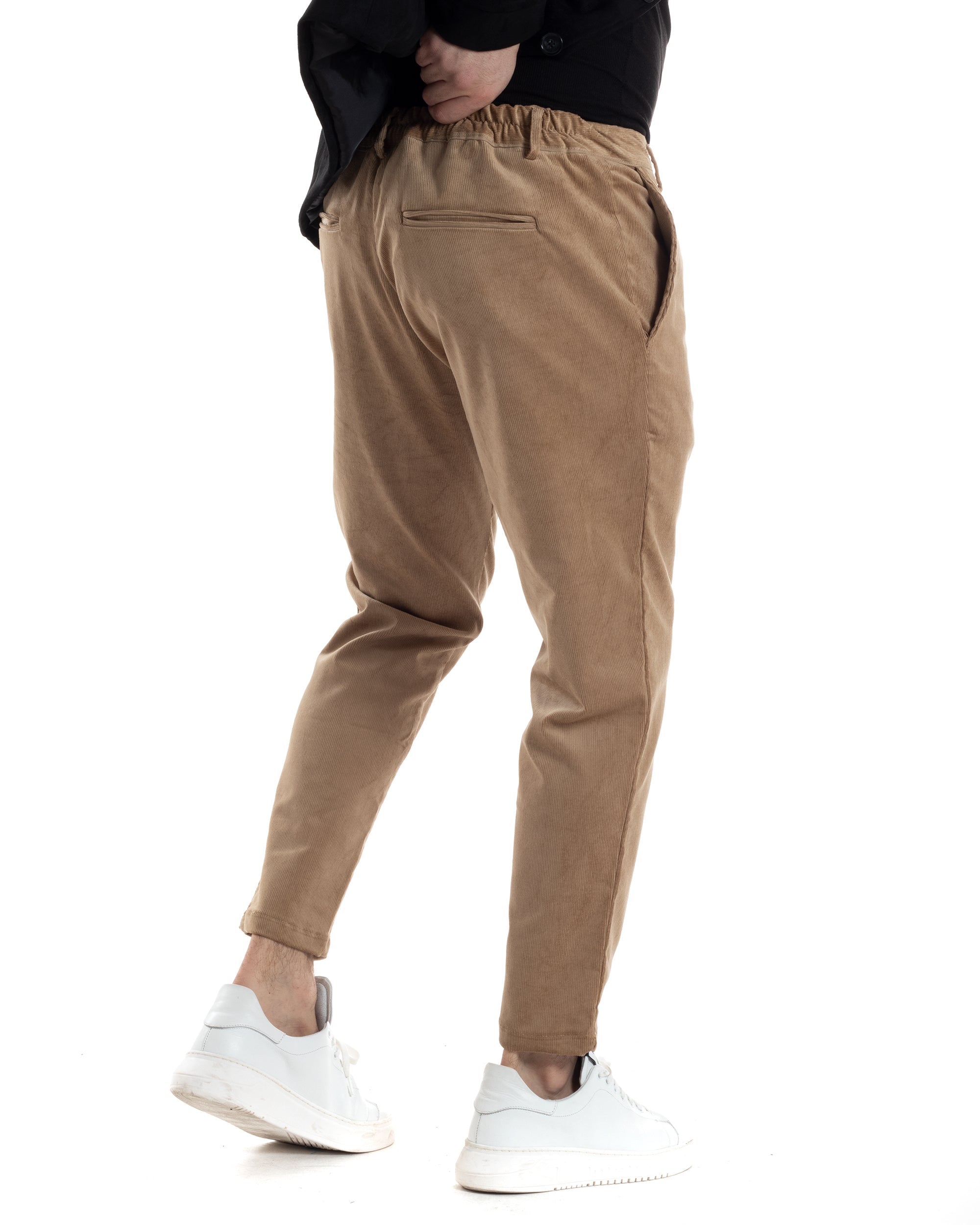 Pantaloni Uomo Tasca America Con Pinces Classico Velluto Costine Beige Casual GIOSAL-P6031A