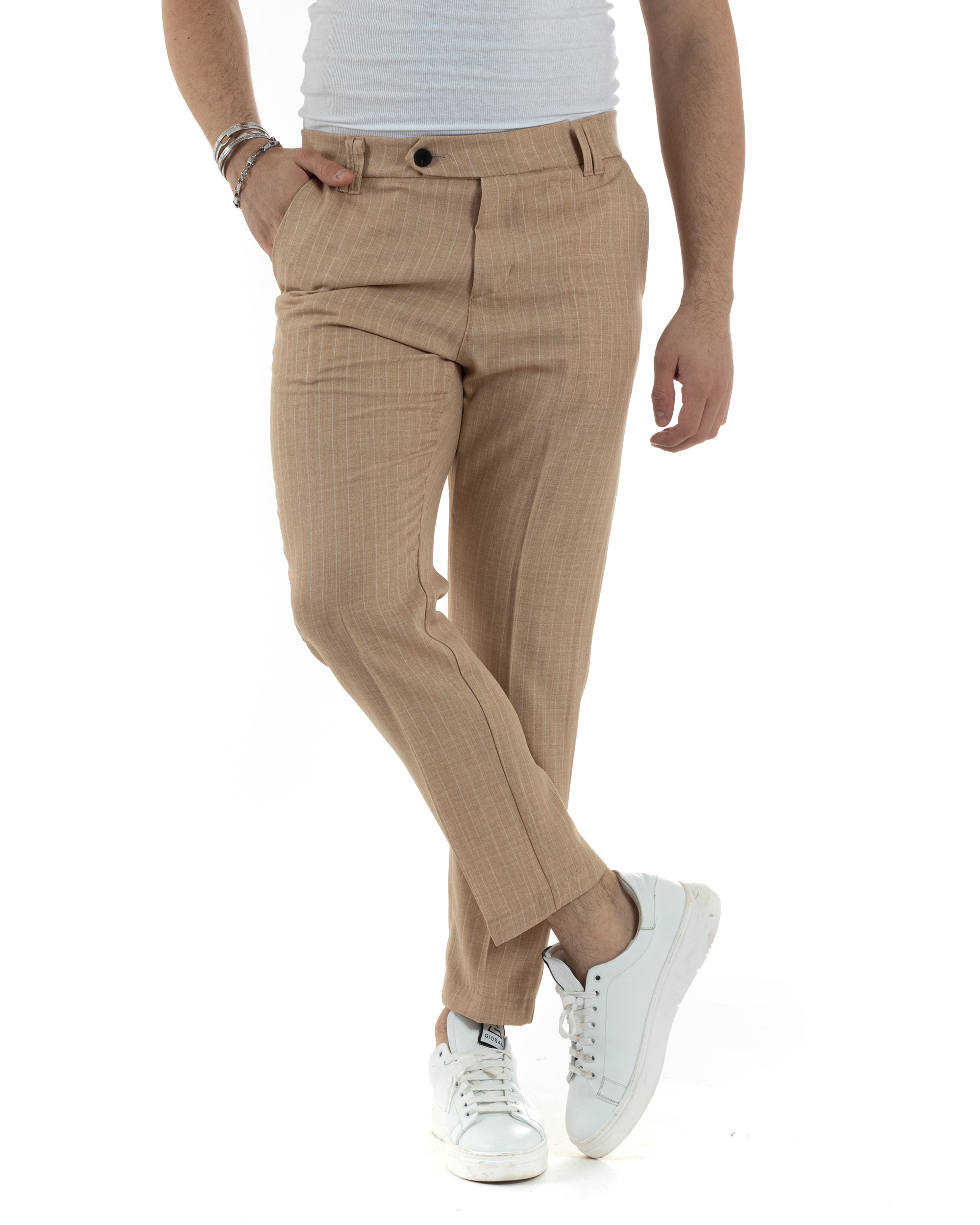 Classic Men's Trousers Elongated Button Viscose Casual Solid Color Blue GIOSAL-P5657A