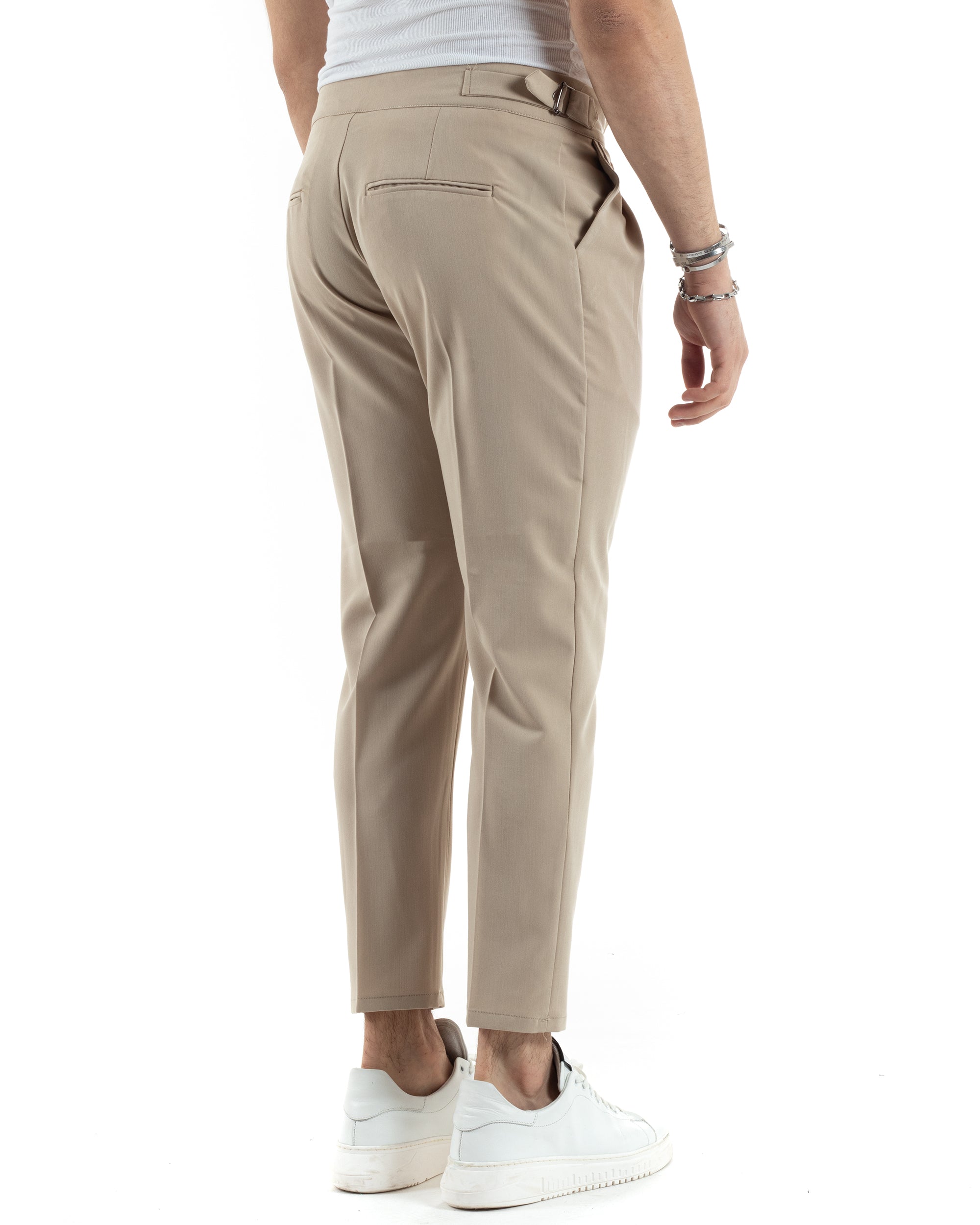 Pantaloni Uomo Tasca America Vita Alta Classico Pinces Abbottonatura Allungata Fibbia Casual Beige GIOSAL-P6041A