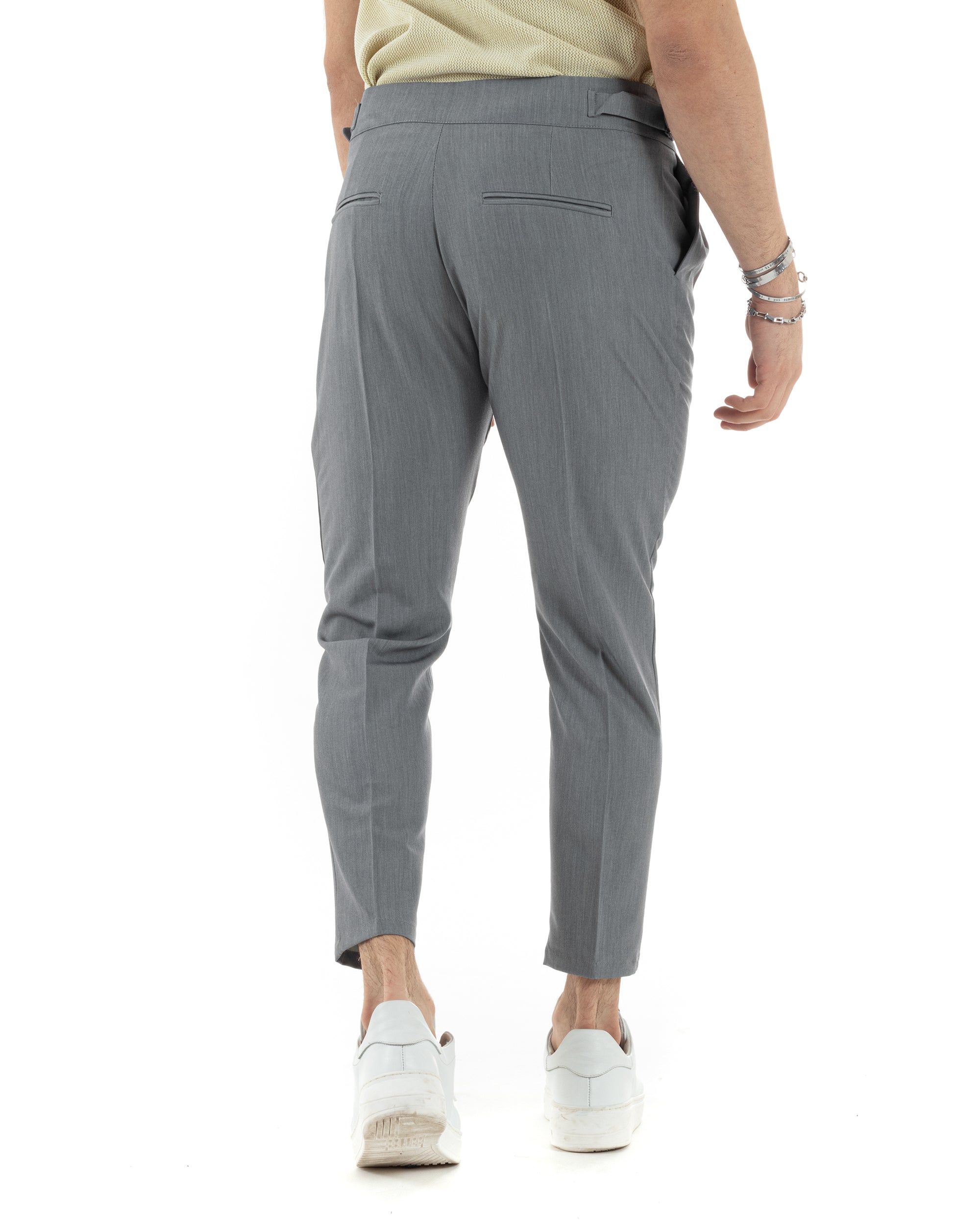Pantaloni Uomo Tasca America Vita Alta Classico Pinces Abbottonatura Allungata Fibbia Casual Grigio GIOSAL-P6043A