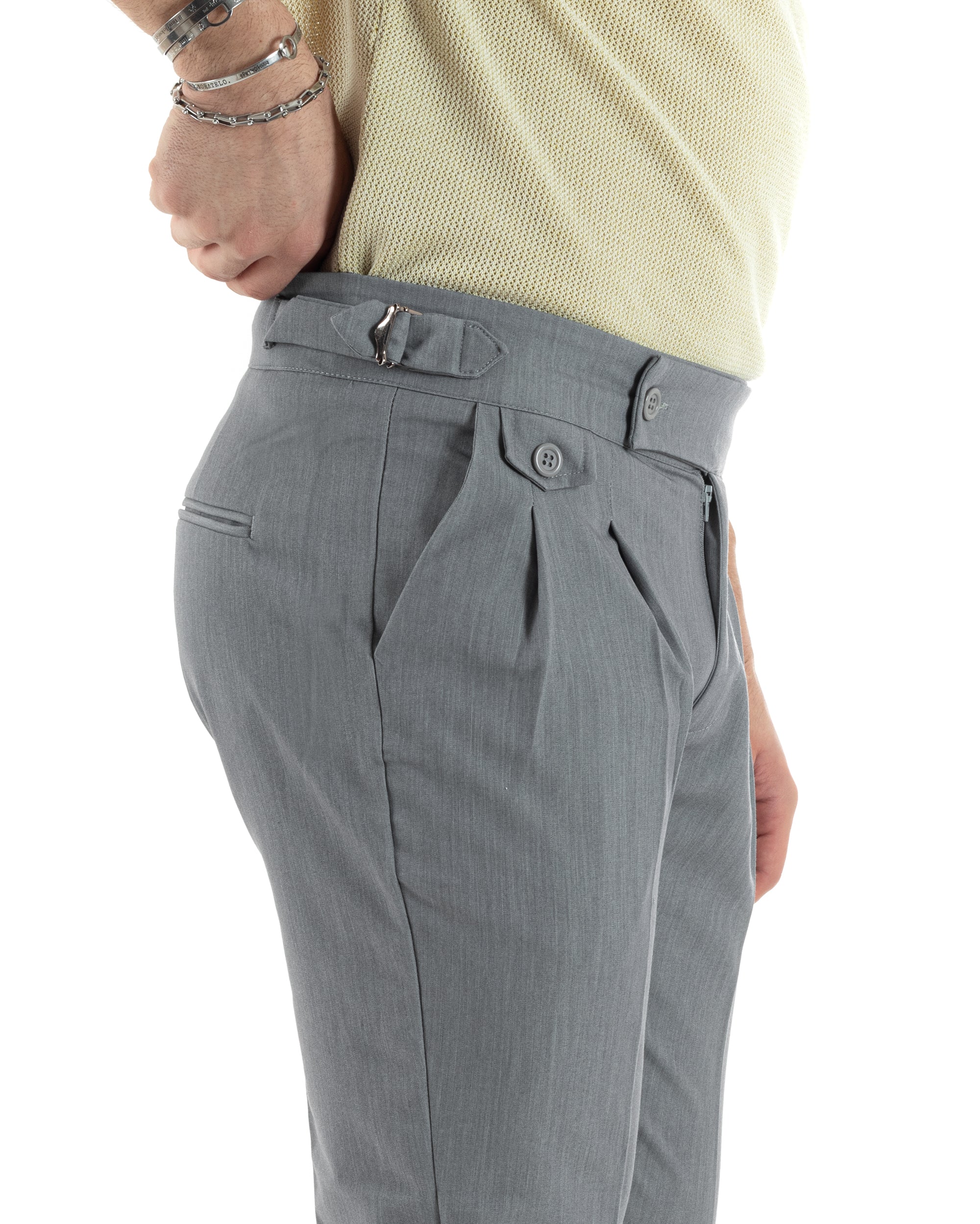 Pantaloni Uomo Tasca America Vita Alta Classico Pinces Abbottonatura Allungata Fibbia Casual Grigio GIOSAL-P6043A
