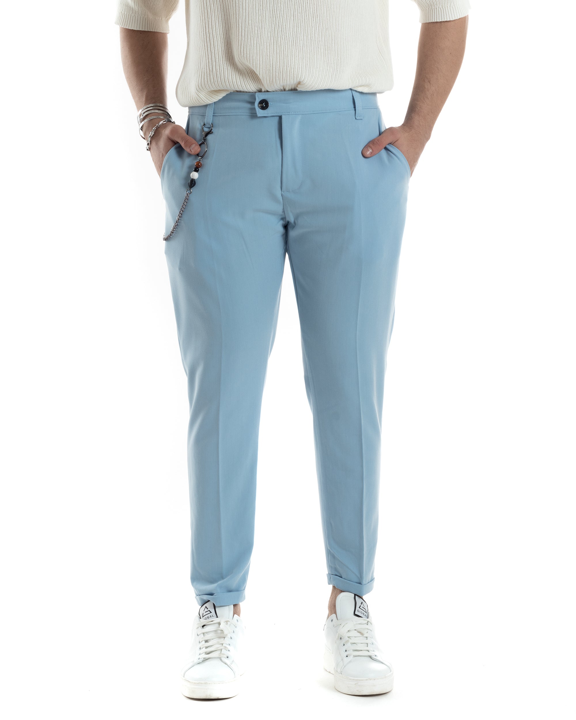 Classic Men's Trousers Elongated Button Viscose Casual Solid Color White GIOSAL-P5659A