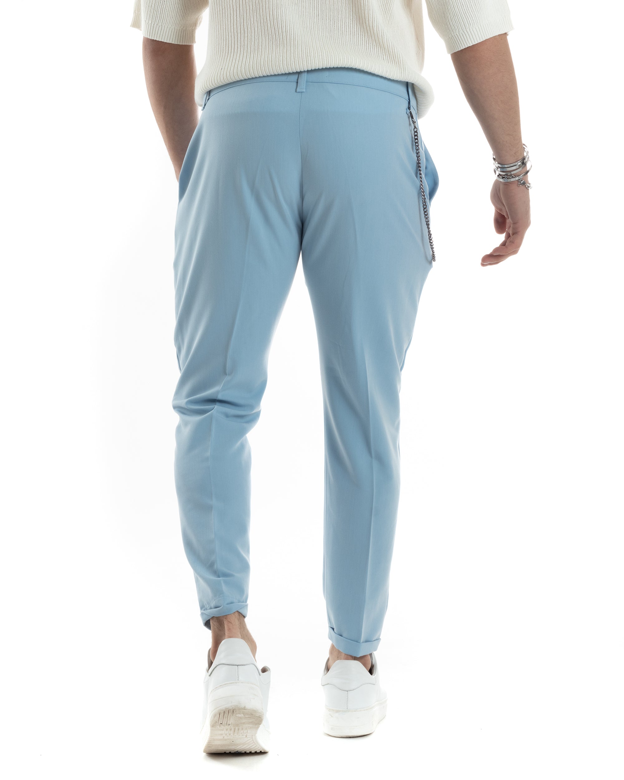 Pantaloni Uomo Viscosa Tasca America Classico Abbottonatura Allungata Casual Celeste GIOSAL-P6044A